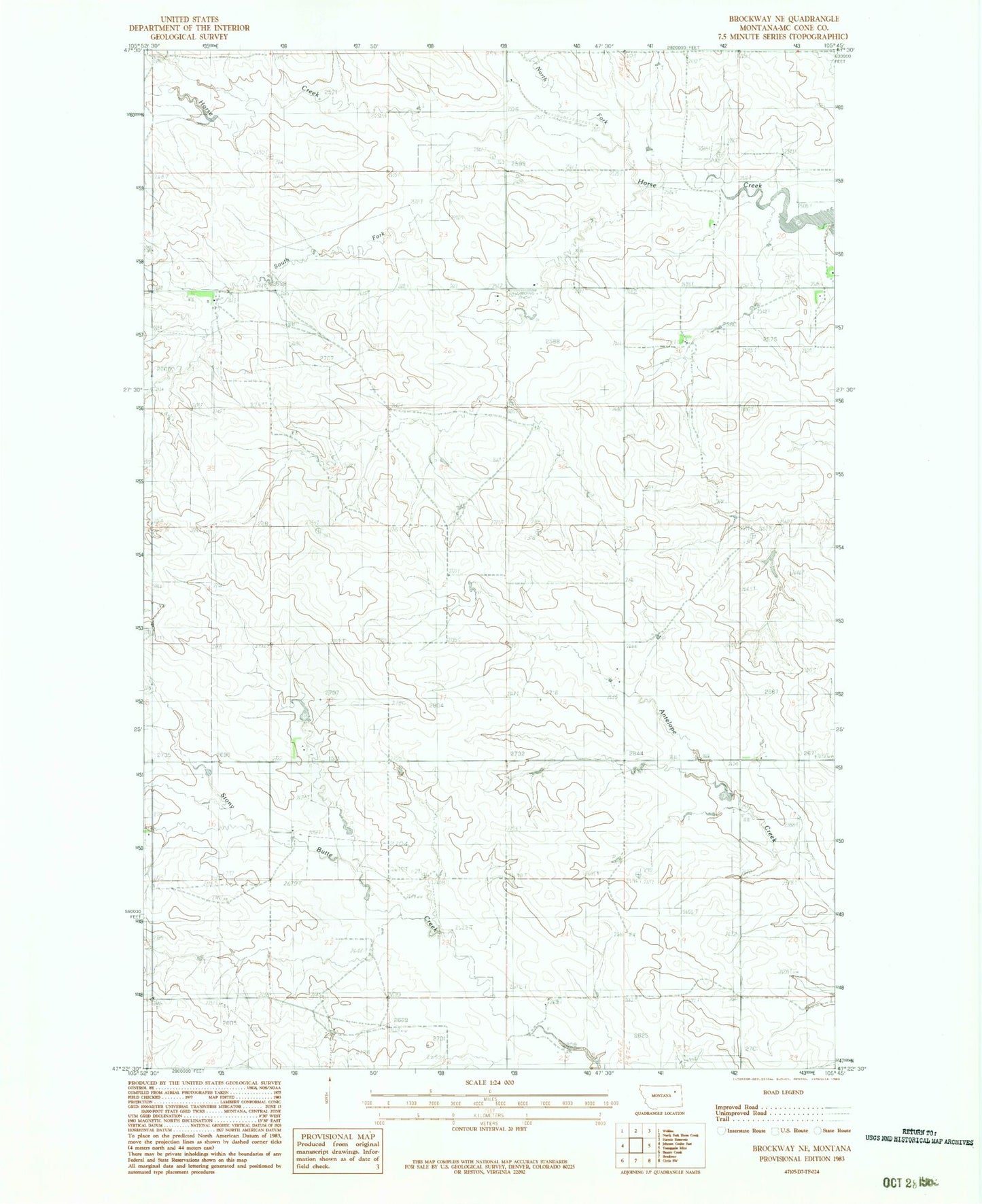 Classic USGS Brockway NE Montana 7.5'x7.5' Topo Map Image
