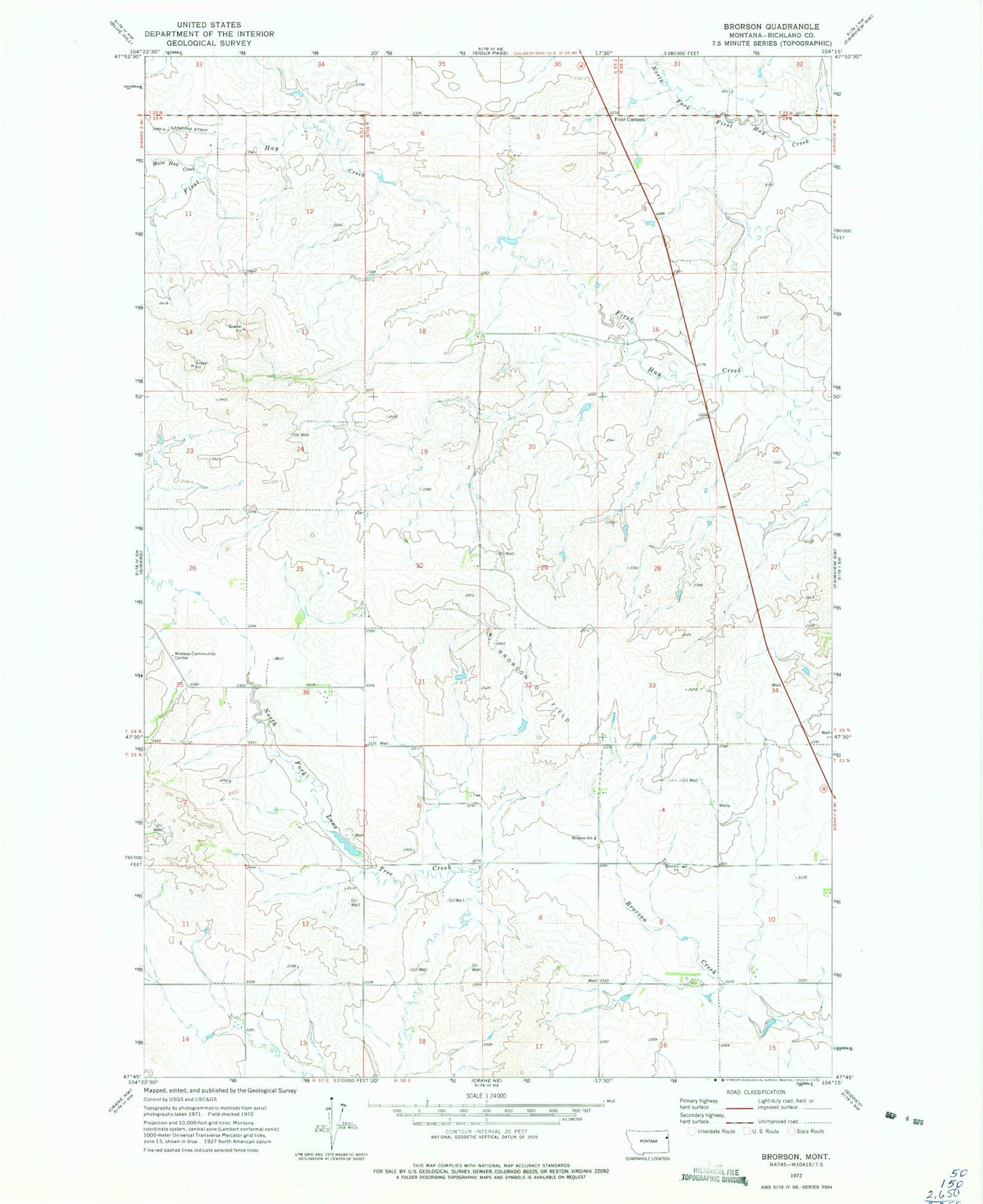 Classic USGS Brorson Montana 7.5'x7.5' Topo Map Image