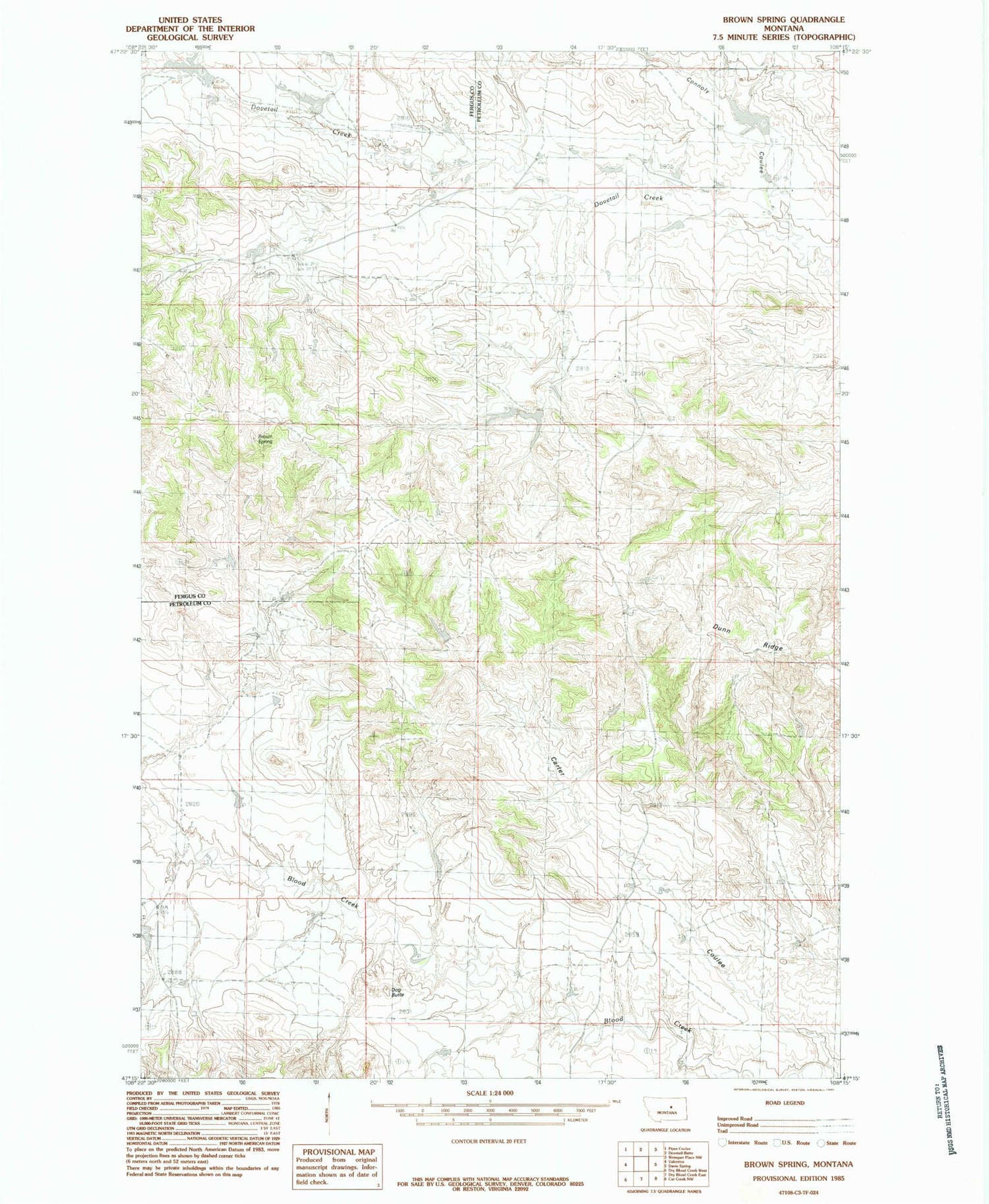 Classic USGS Brown Spring Montana 7.5'x7.5' Topo Map Image