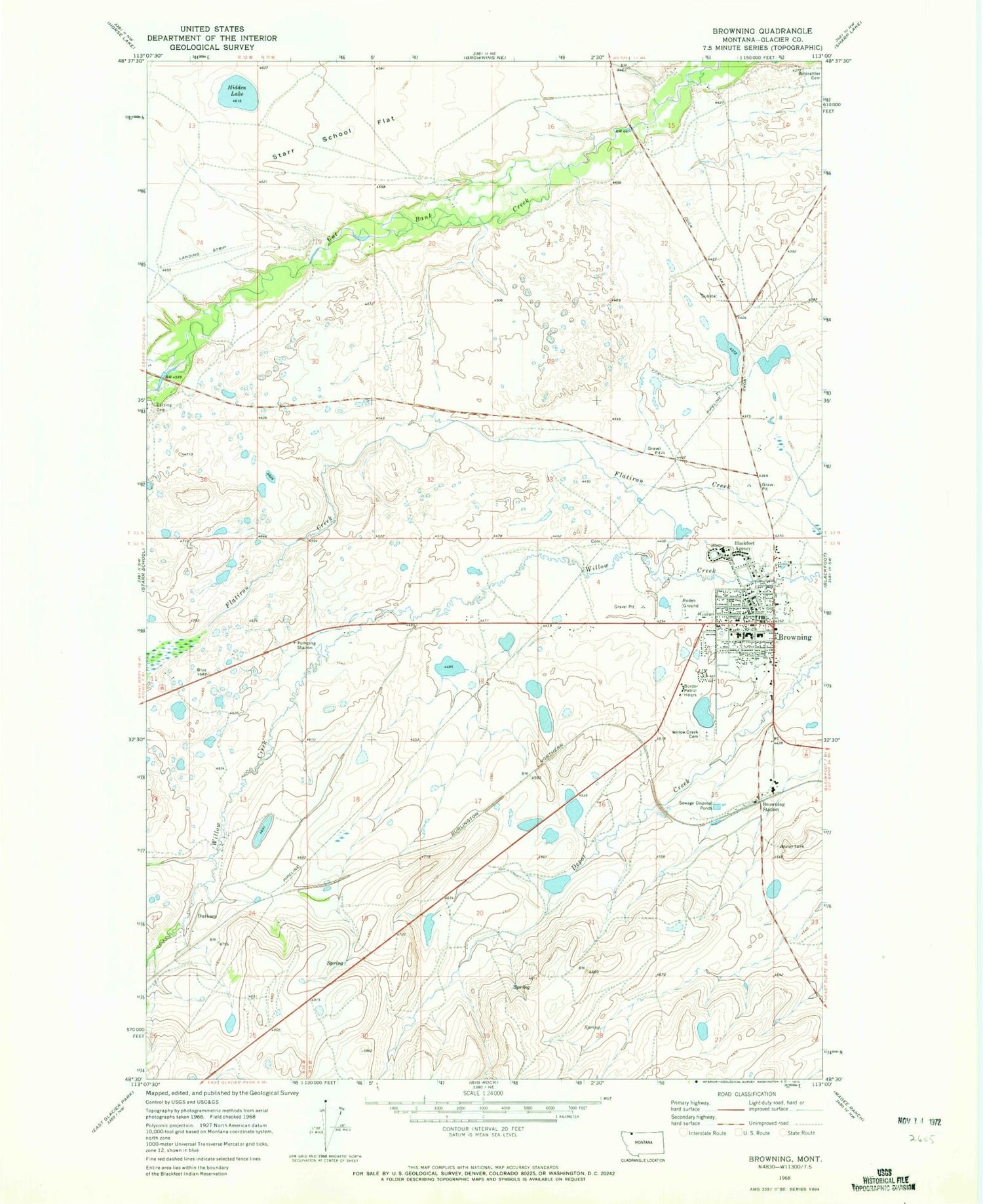 Classic USGS Browning Montana 7.5'x7.5' Topo Map Image