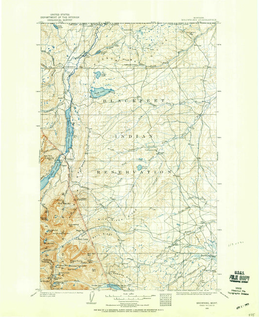 Historic 1901 Browning Montana 30'x30' Topo Map Image