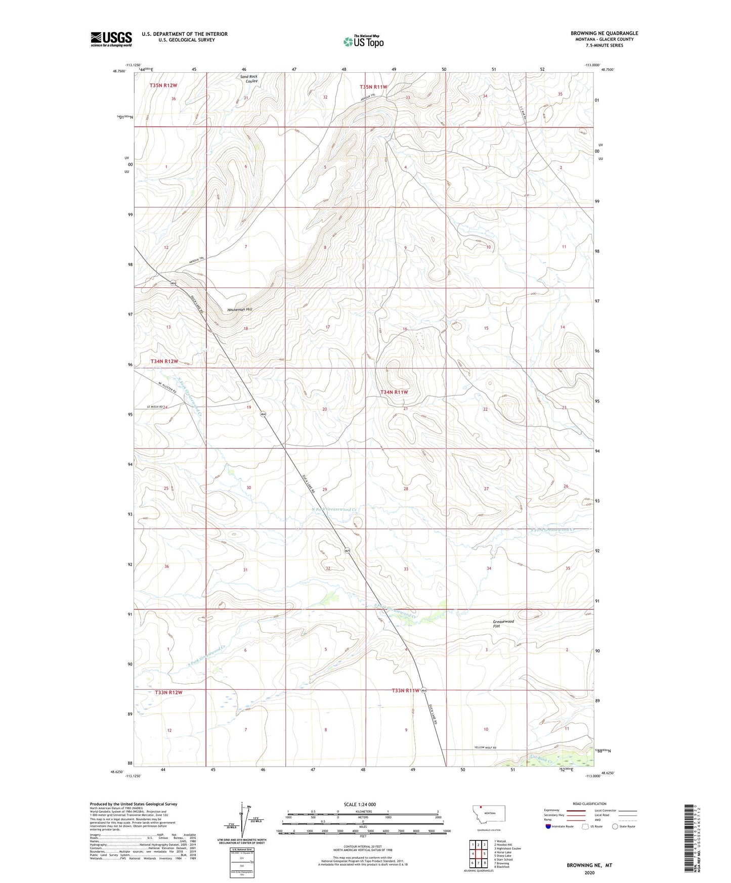 Browning NE Montana US Topo Map Image