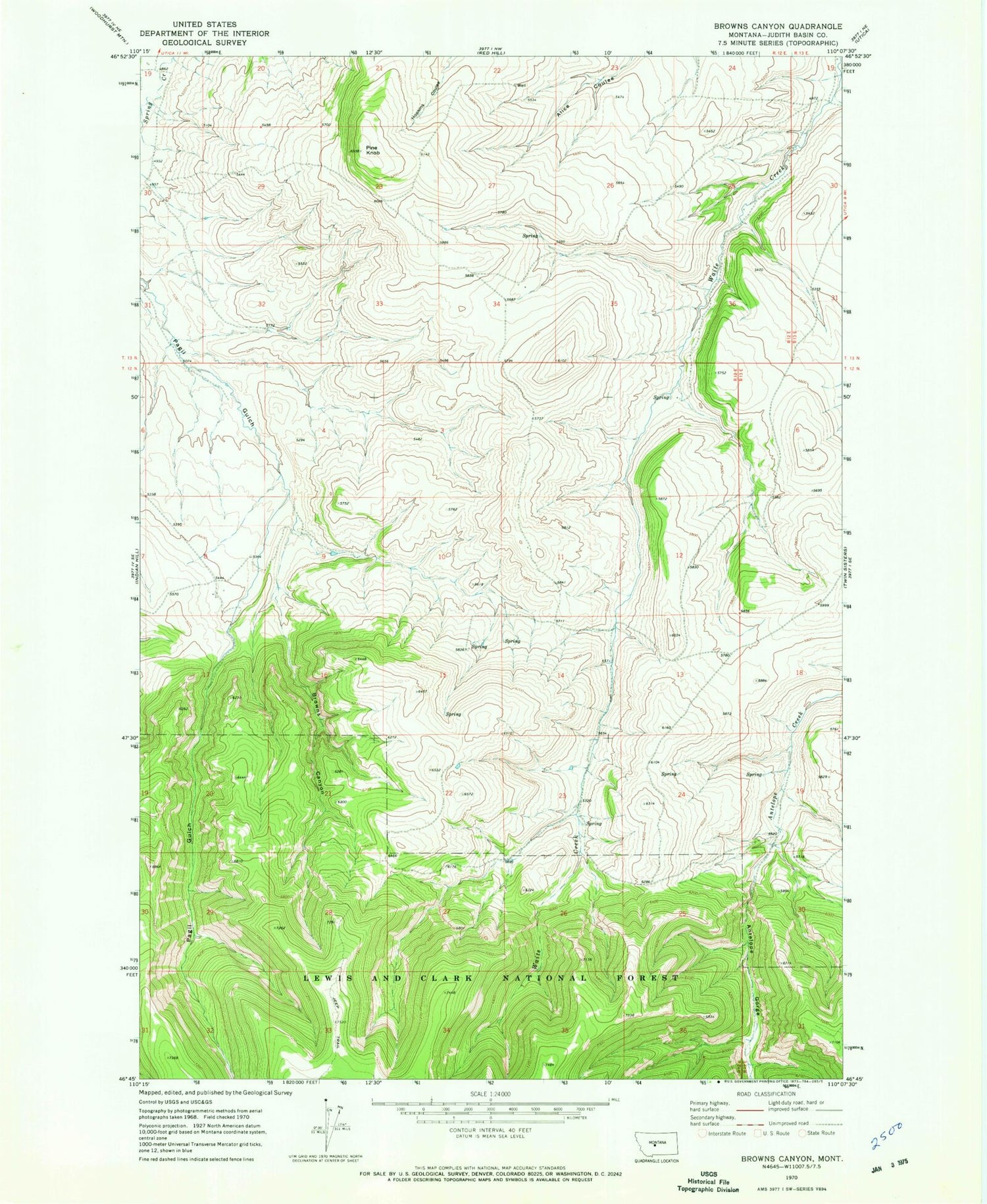Classic USGS Browns Canyon Montana 7.5'x7.5' Topo Map Image
