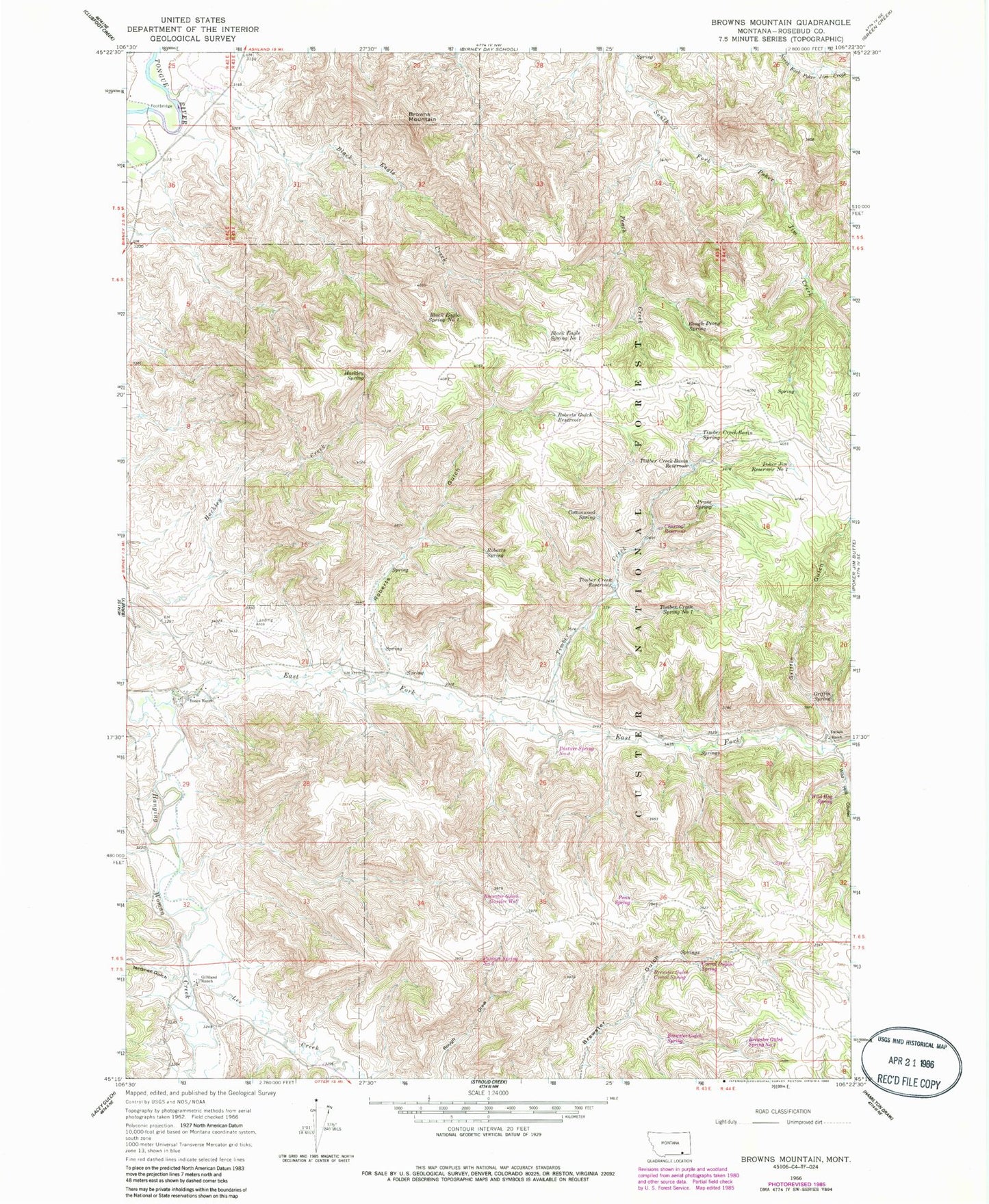 Classic USGS Browns Mountain Montana 7.5'x7.5' Topo Map Image