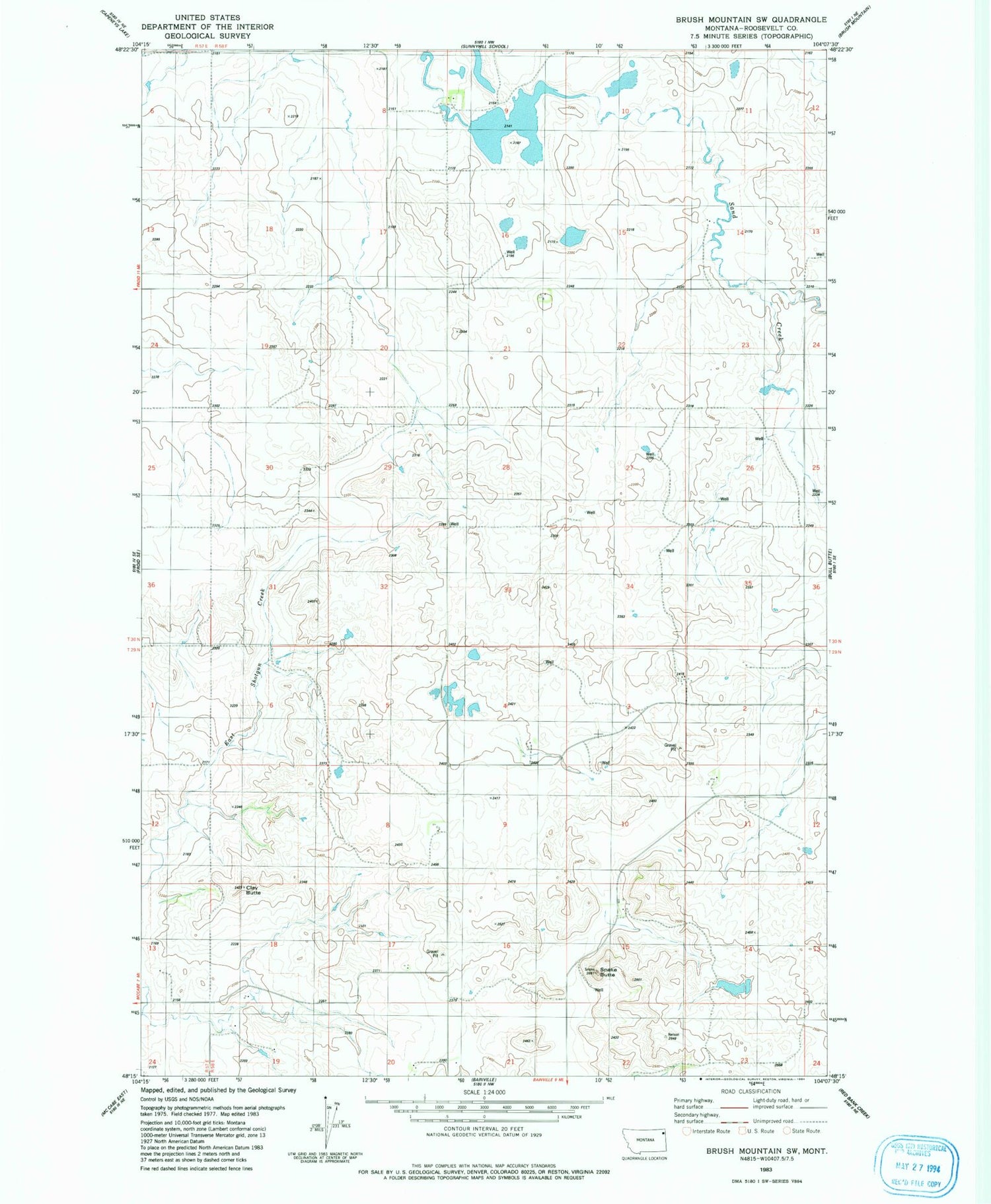 Classic USGS Brush Mountain SW Montana 7.5'x7.5' Topo Map Image