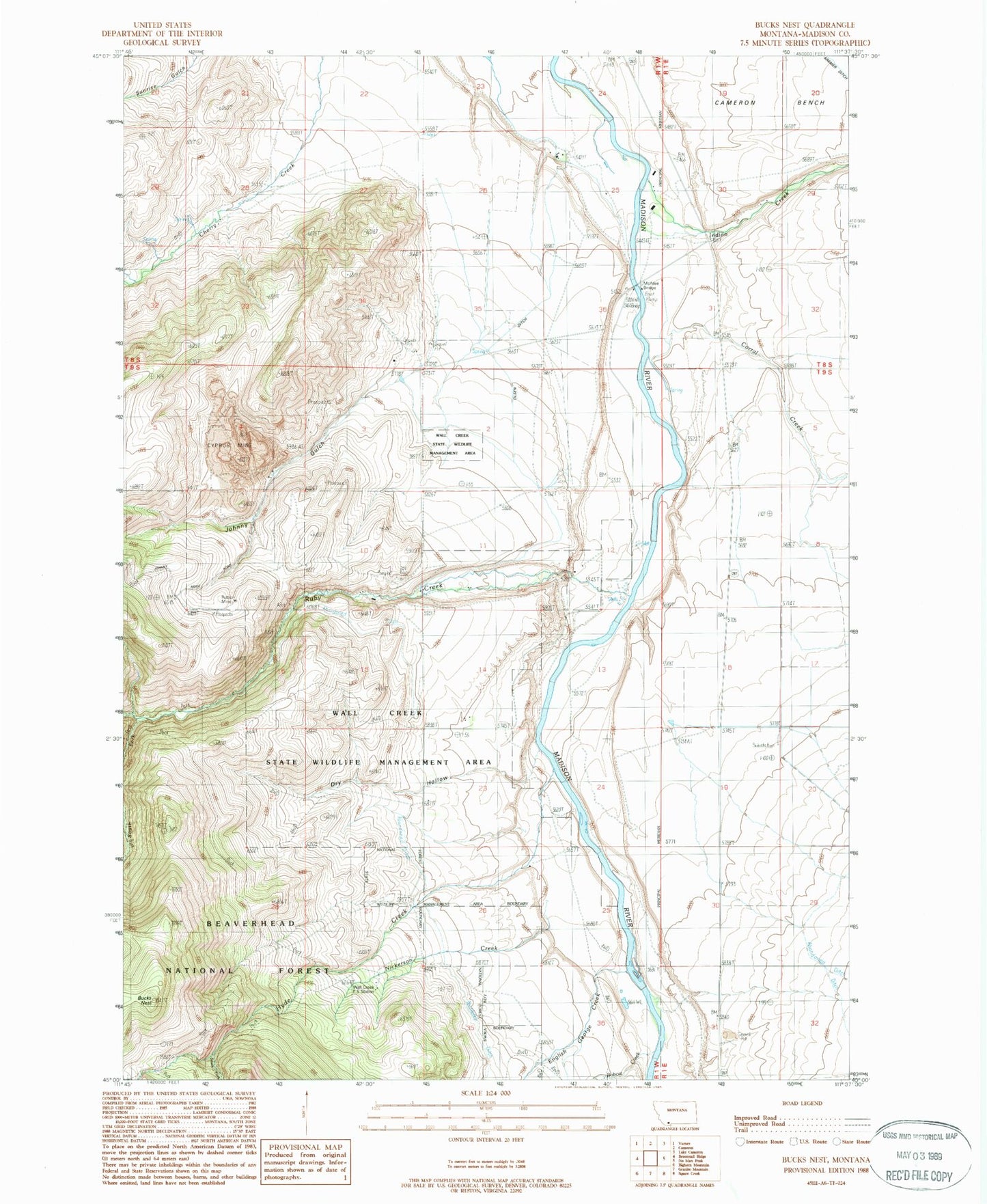 Classic USGS Bucks Nest Montana 7.5'x7.5' Topo Map Image