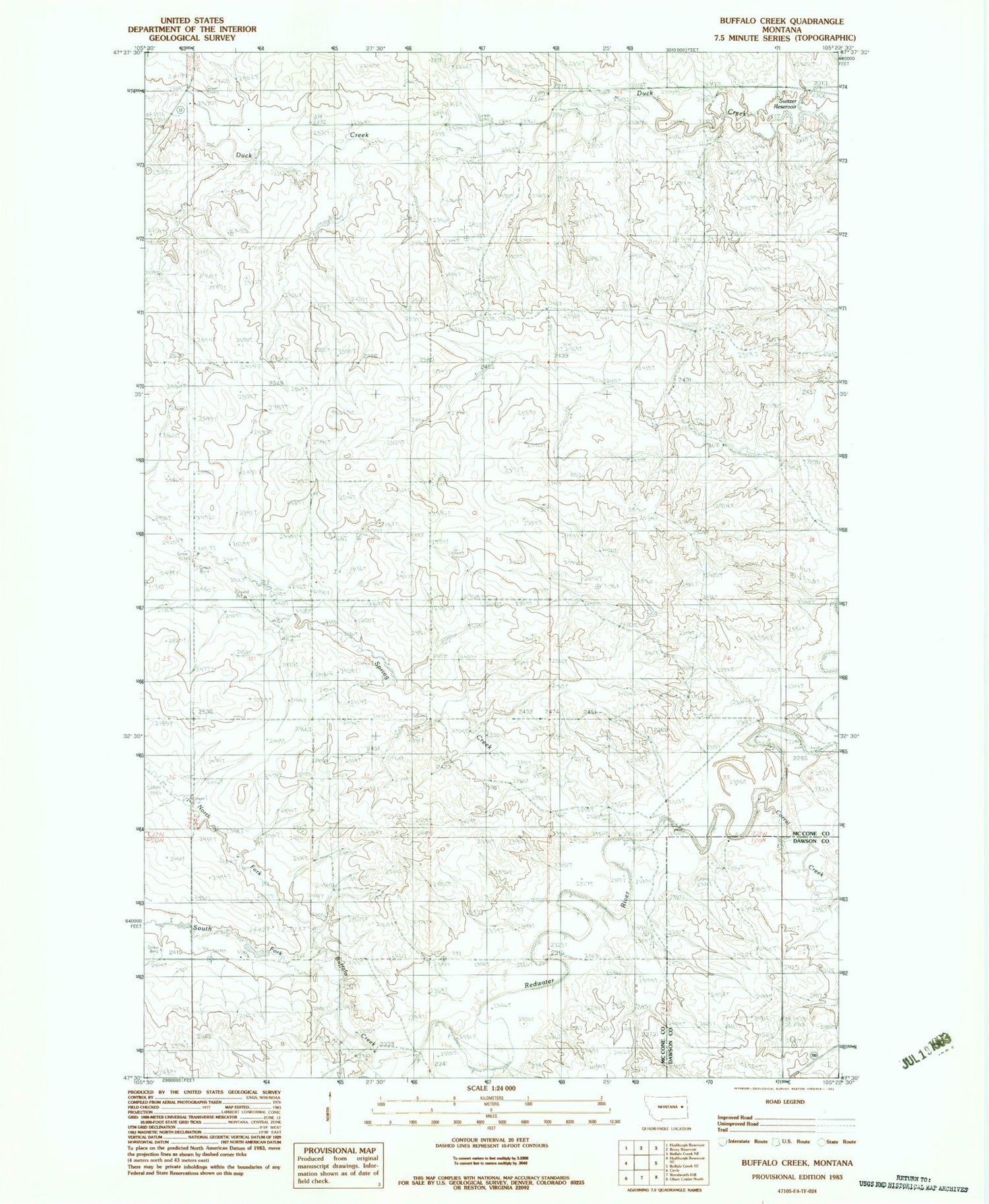 Classic USGS Buffalo Creek Montana 7.5'x7.5' Topo Map Image