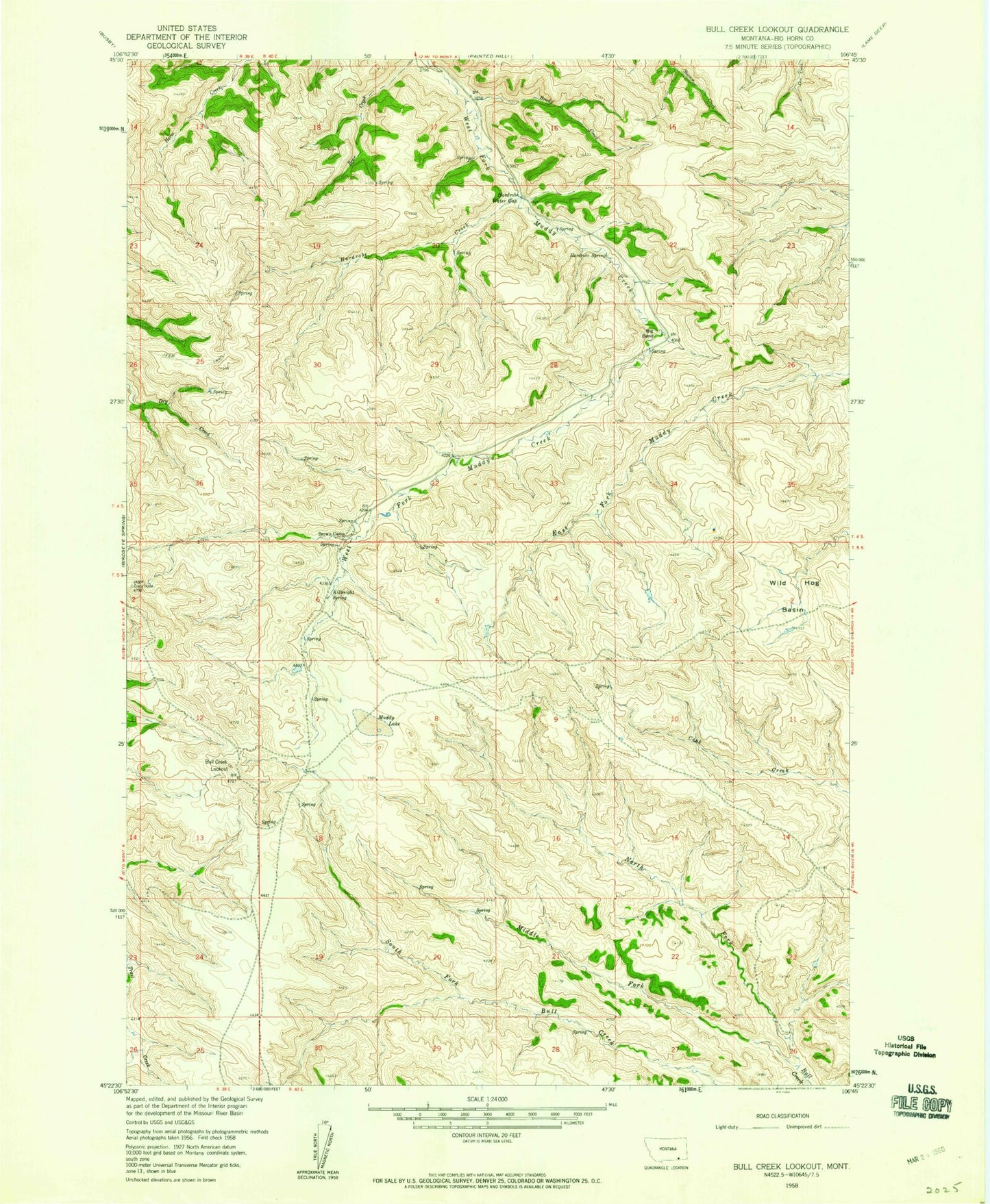 Classic USGS Bull Creek Lookout Montana 7.5'x7.5' Topo Map Image