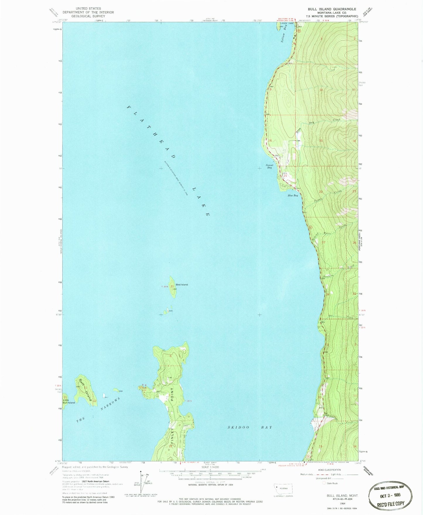 Classic USGS Bull Island Montana 7.5'x7.5' Topo Map Image