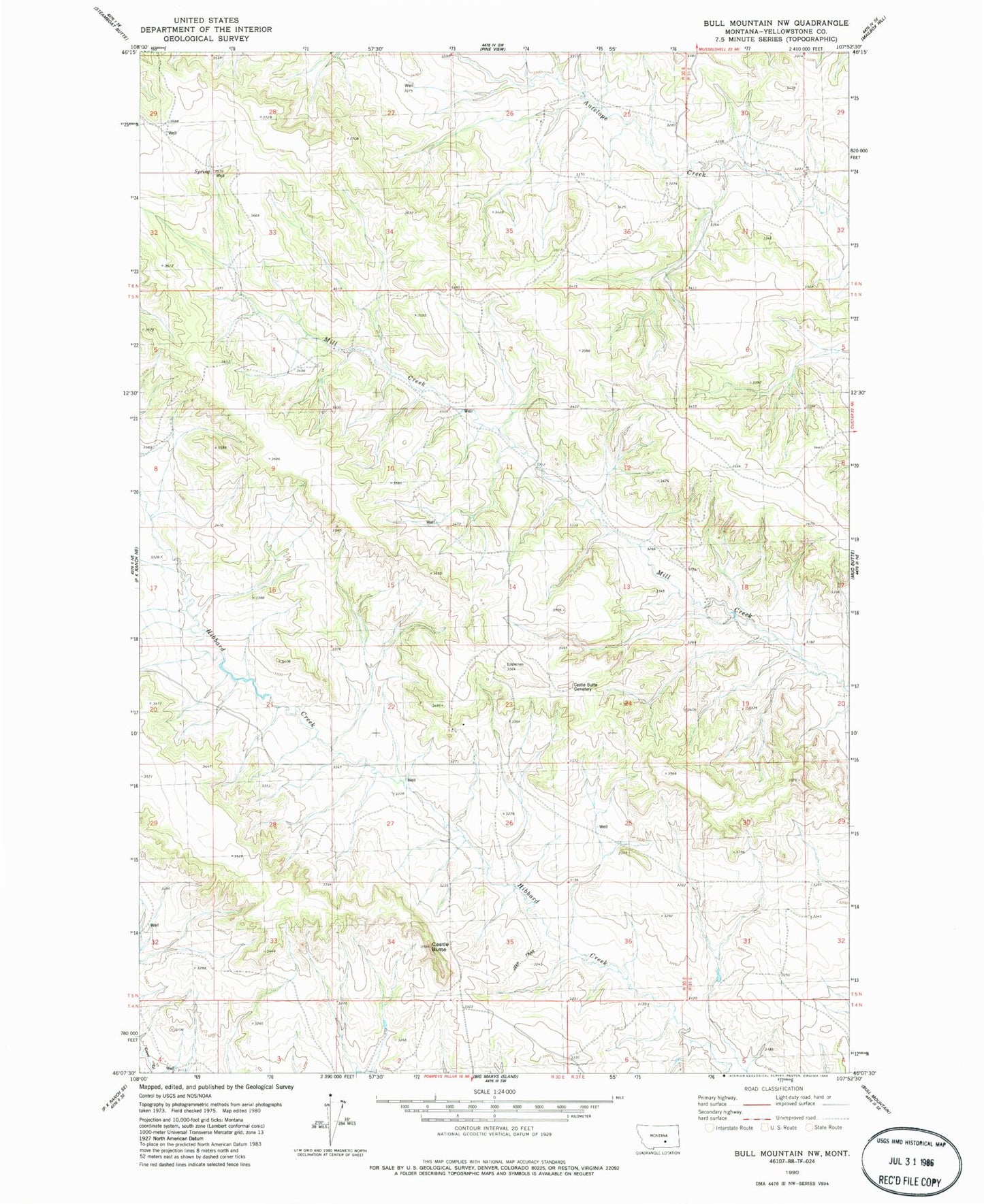 Classic USGS Bull Mountain NW Montana 7.5'x7.5' Topo Map Image