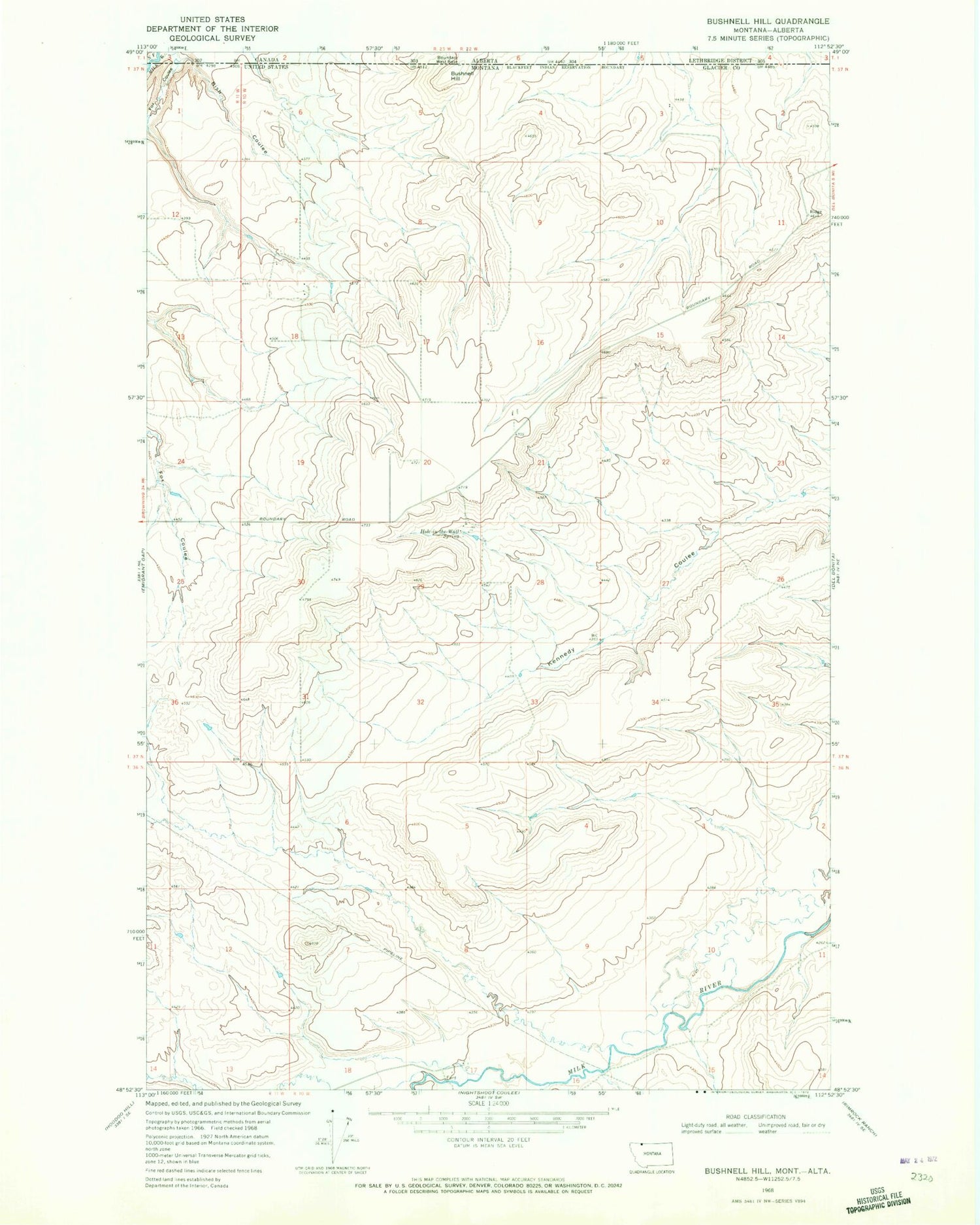 Classic USGS Bushnell Hill Montana 7.5'x7.5' Topo Map Image
