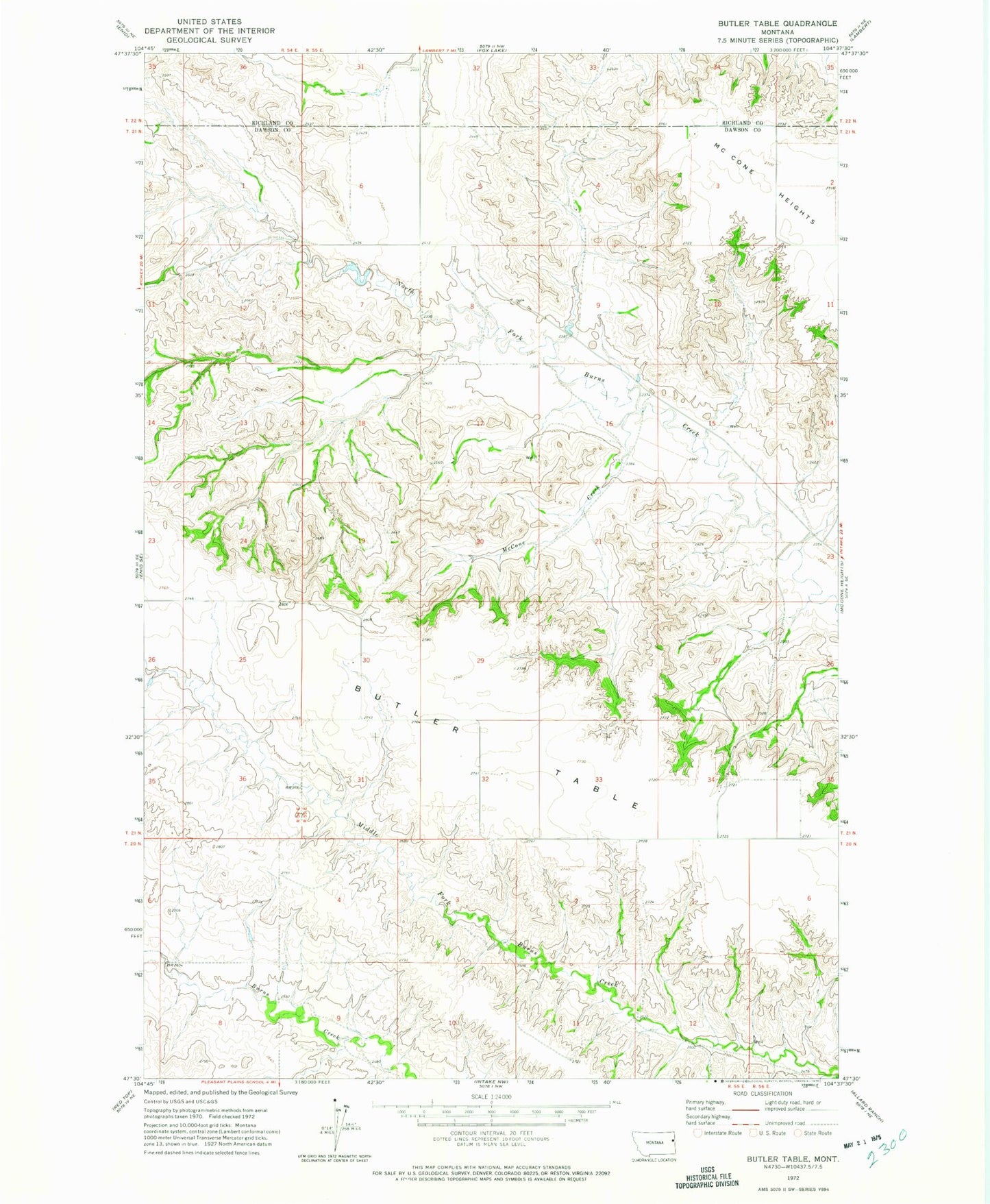 Classic USGS Butler Table Montana 7.5'x7.5' Topo Map Image
