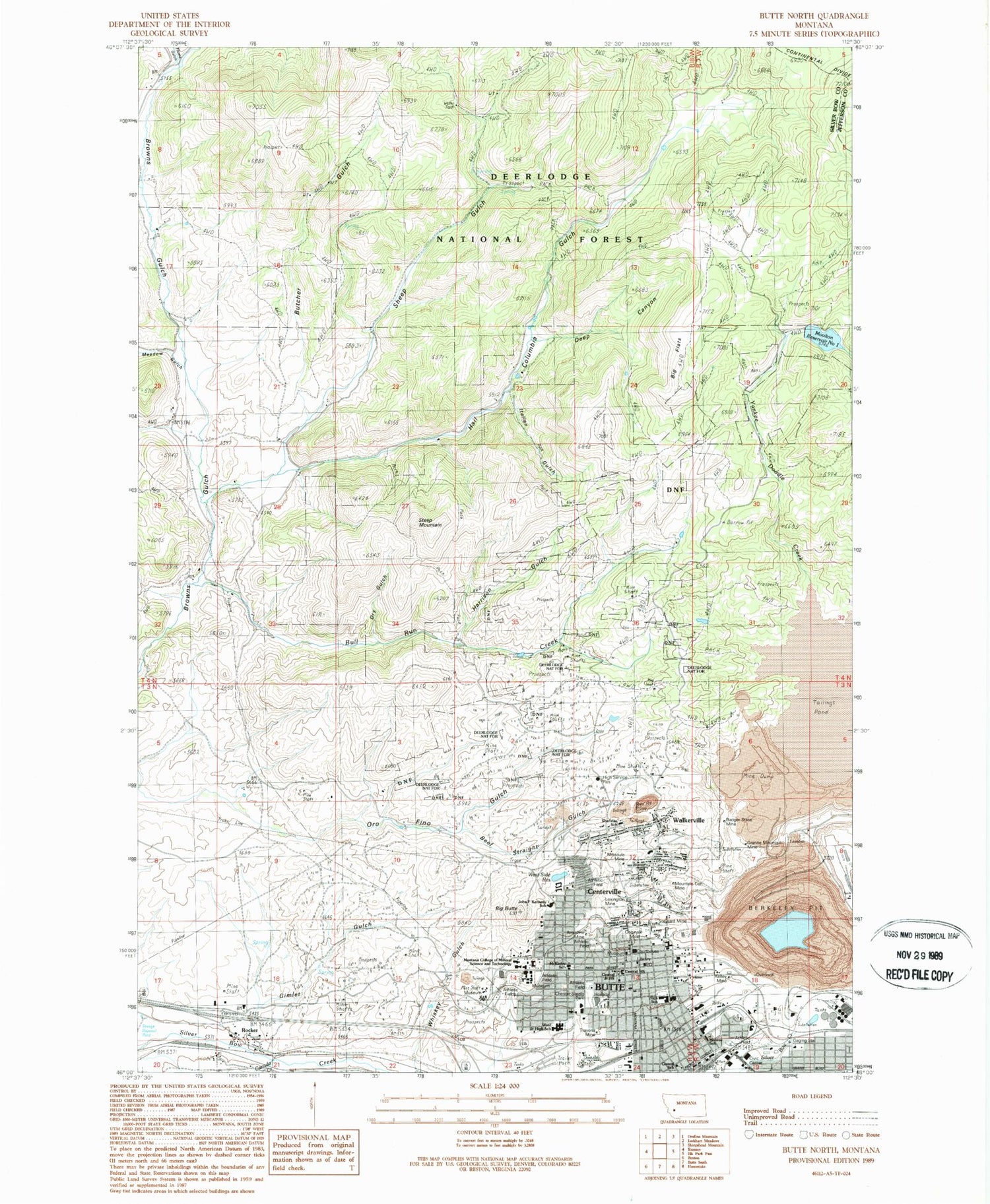 Classic USGS Butte North Montana 7.5'x7.5' Topo Map Image