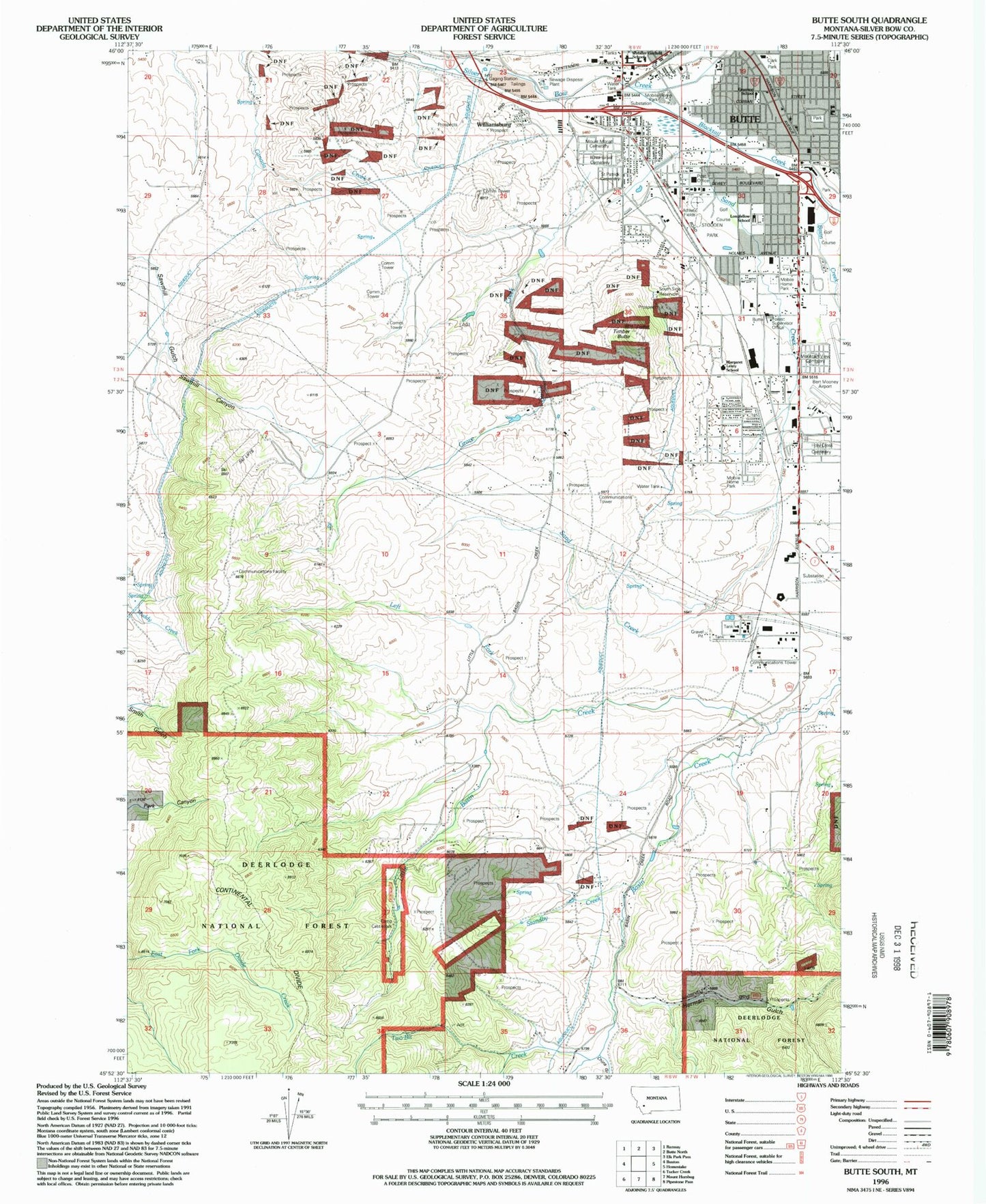 Classic USGS Butte South Montana 7.5'x7.5' Topo Map Image