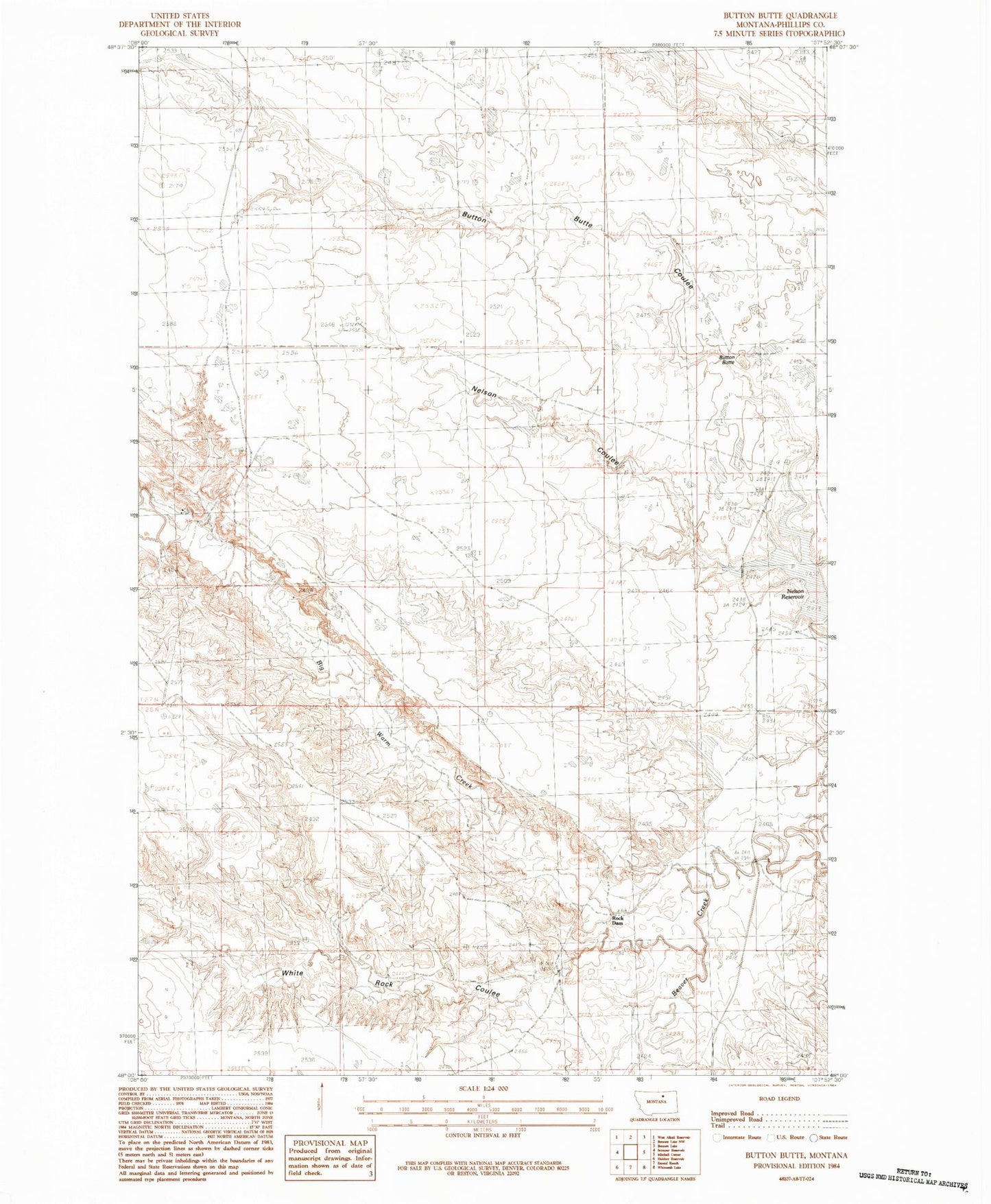 Classic USGS Button Butte Montana 7.5'x7.5' Topo Map Image