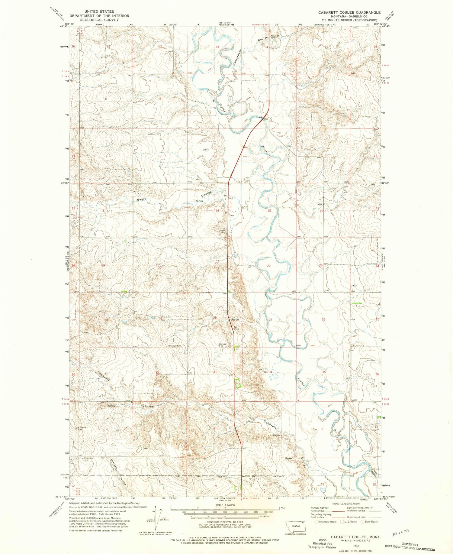 Classic USGS Cabarett Coulee Montana 7.5'x7.5' Topo Map Image