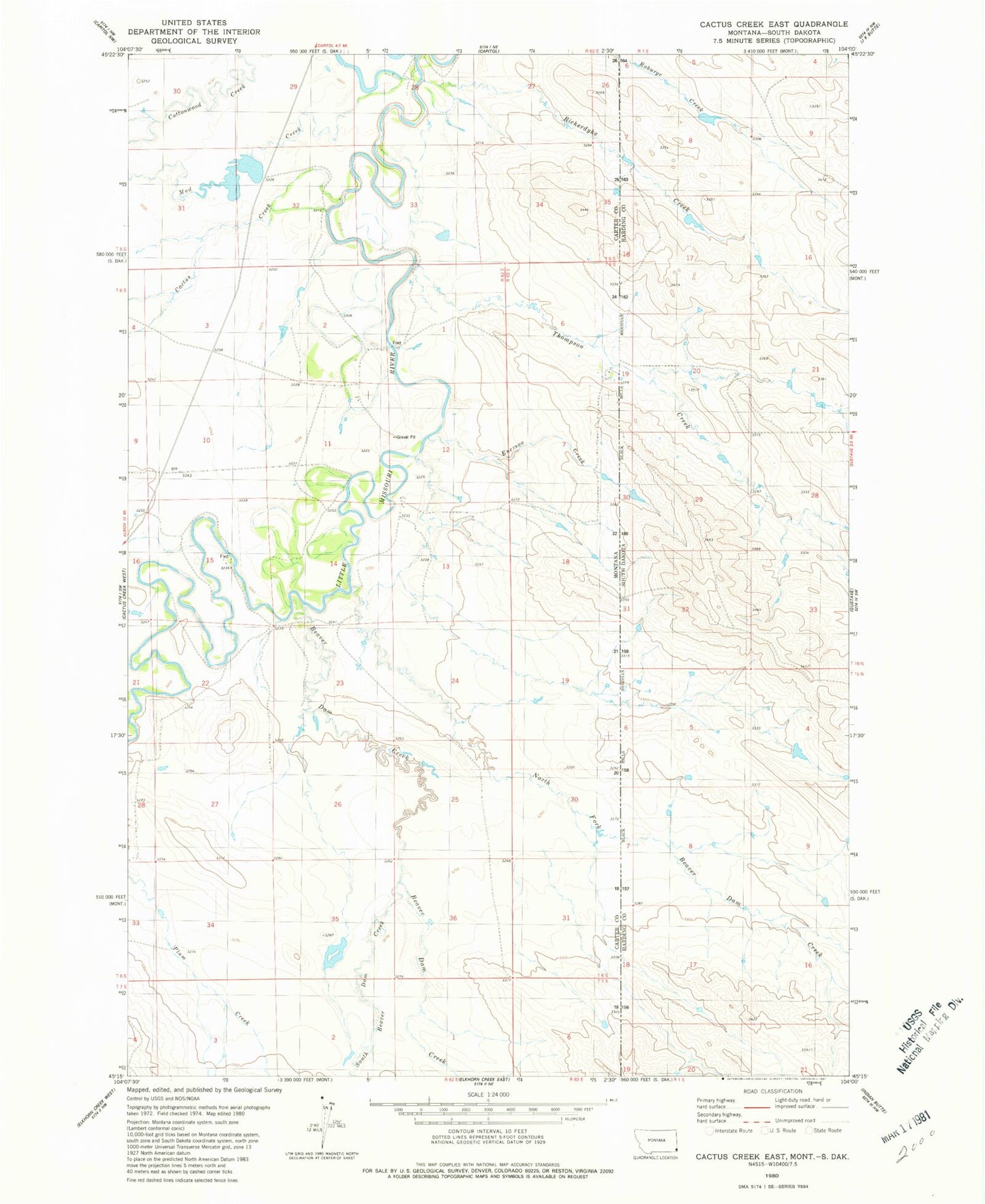 Classic USGS Cactus Creek East Montana 7.5'x7.5' Topo Map Image