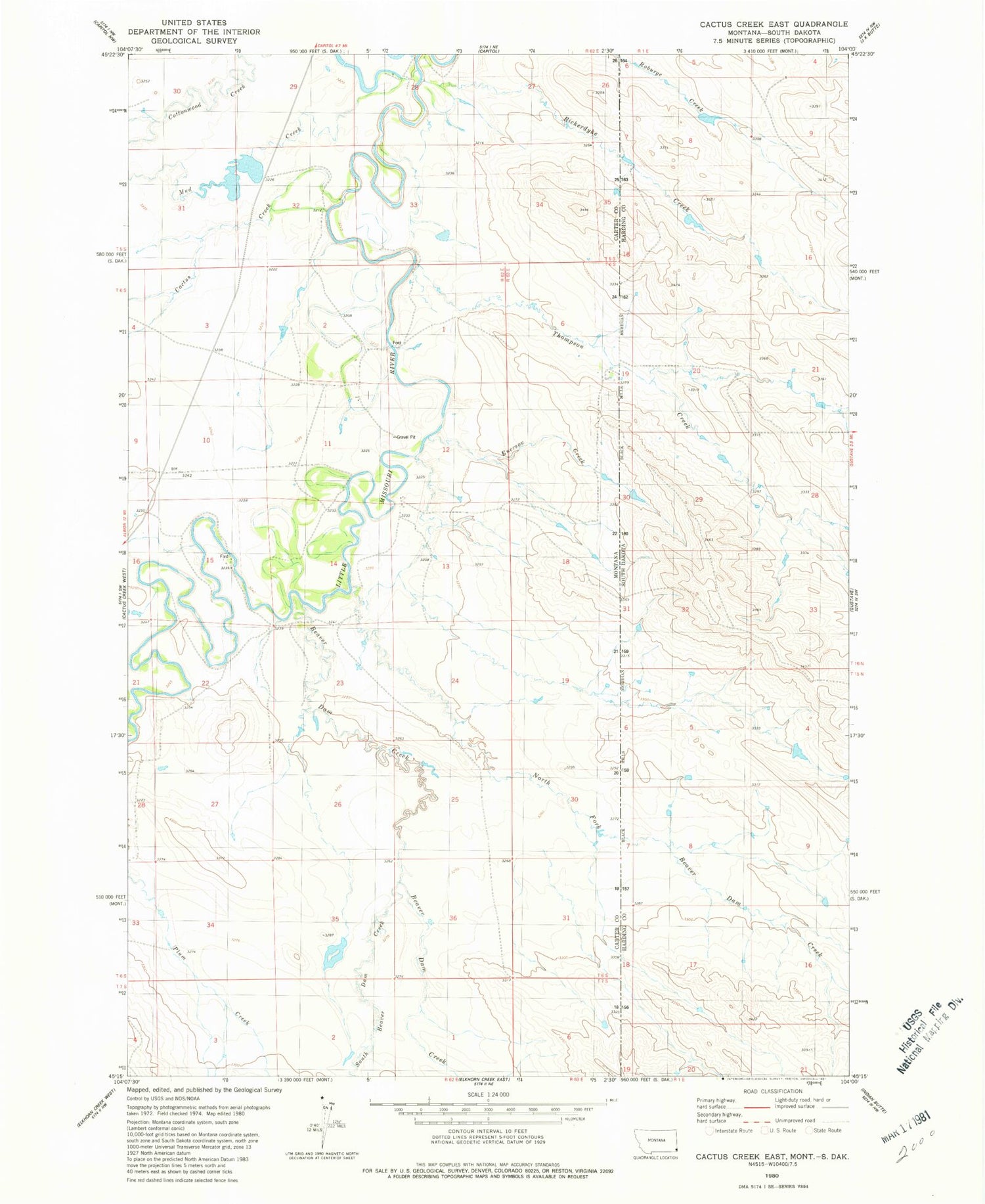 Classic USGS Cactus Creek East Montana 7.5'x7.5' Topo Map Image