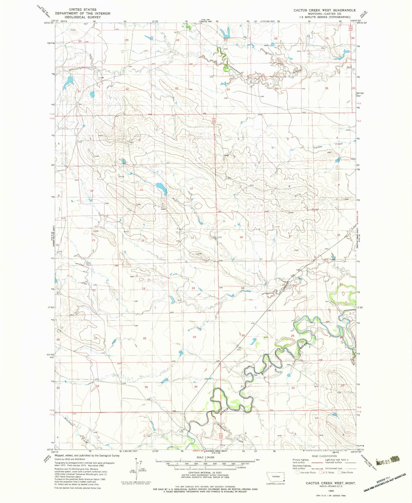 Classic USGS Cactus Creek West Montana 7.5'x7.5' Topo Map Image