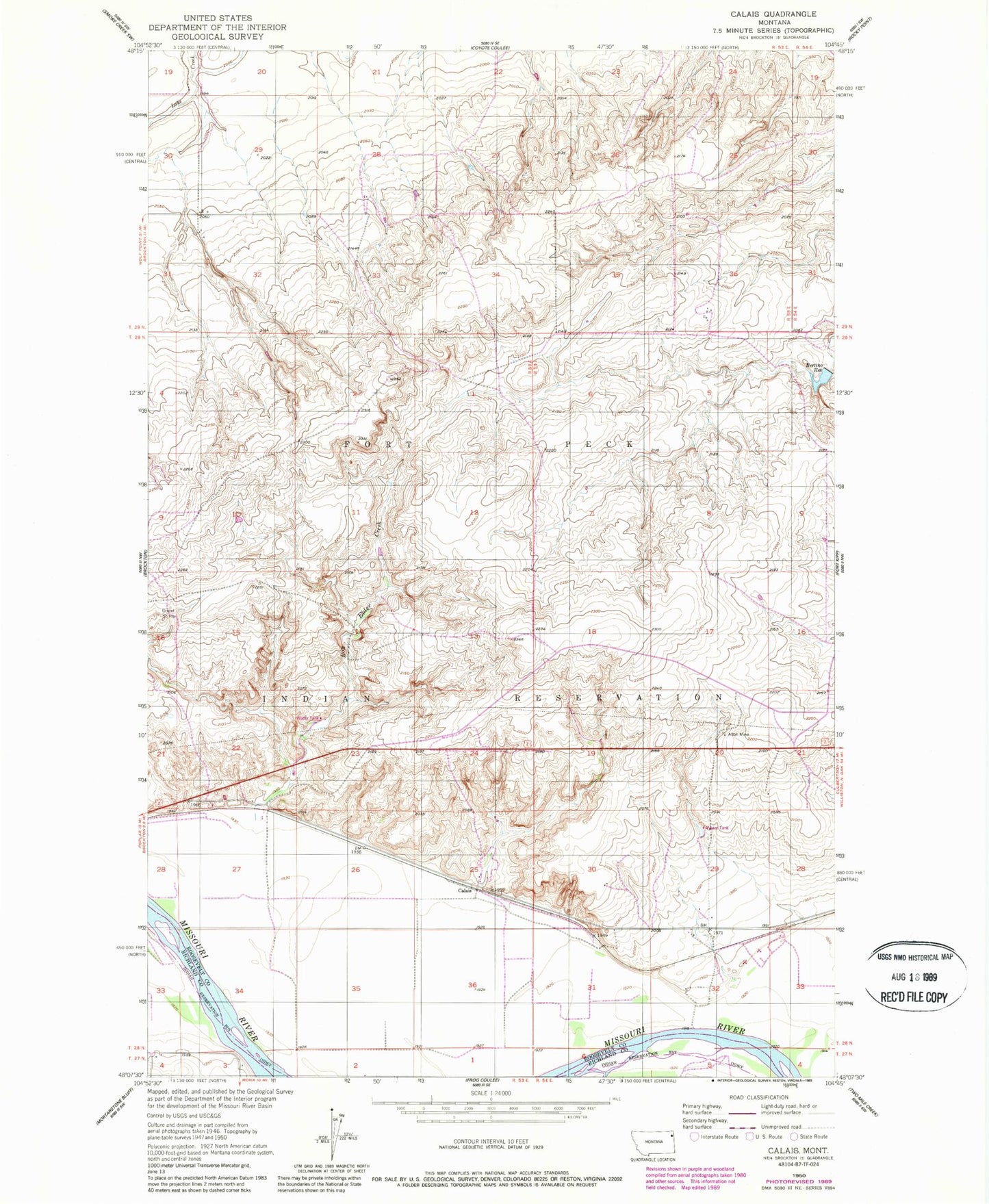 Classic USGS Calais Montana 7.5'x7.5' Topo Map Image