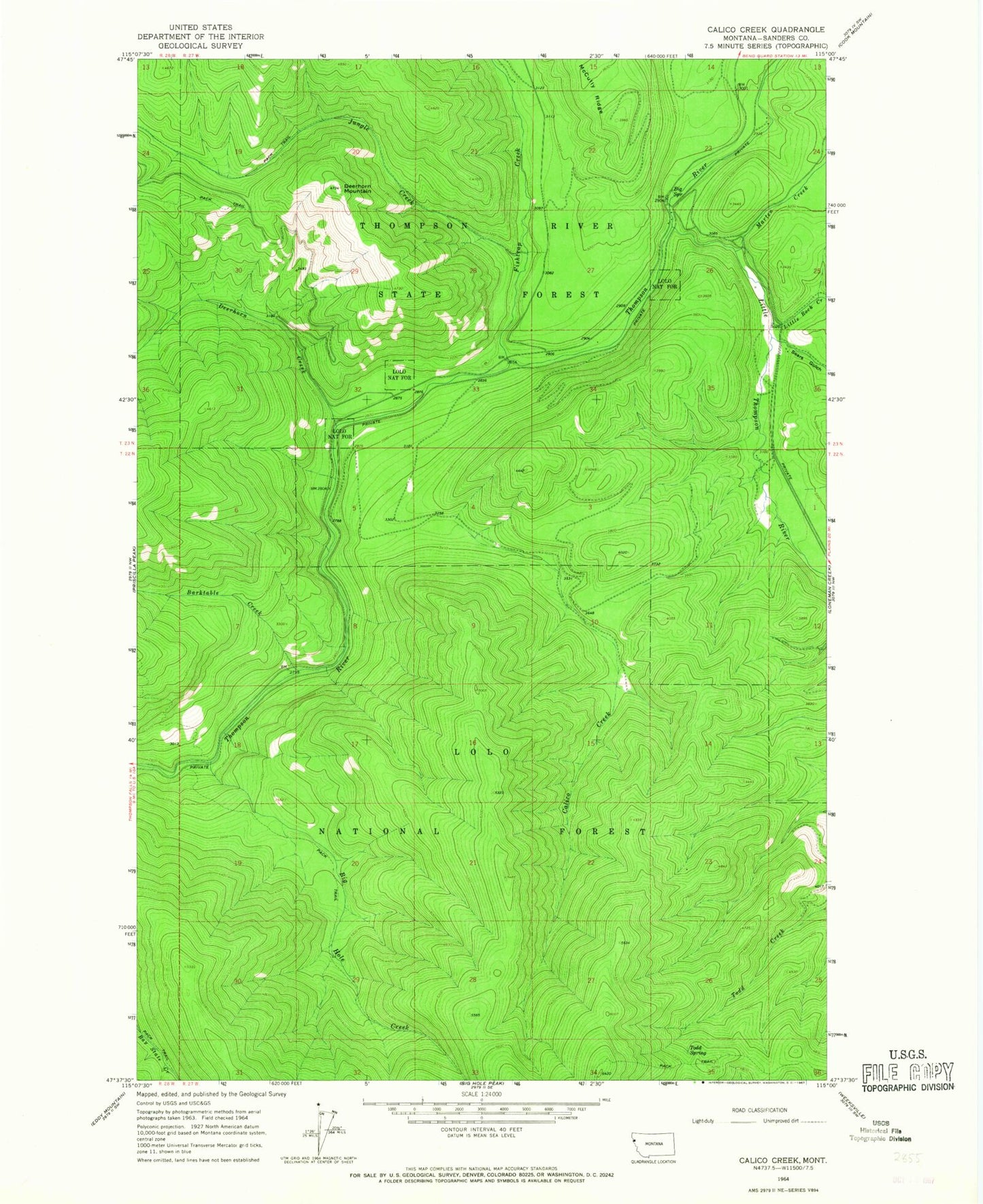 Classic USGS Calico Creek Montana 7.5'x7.5' Topo Map Image