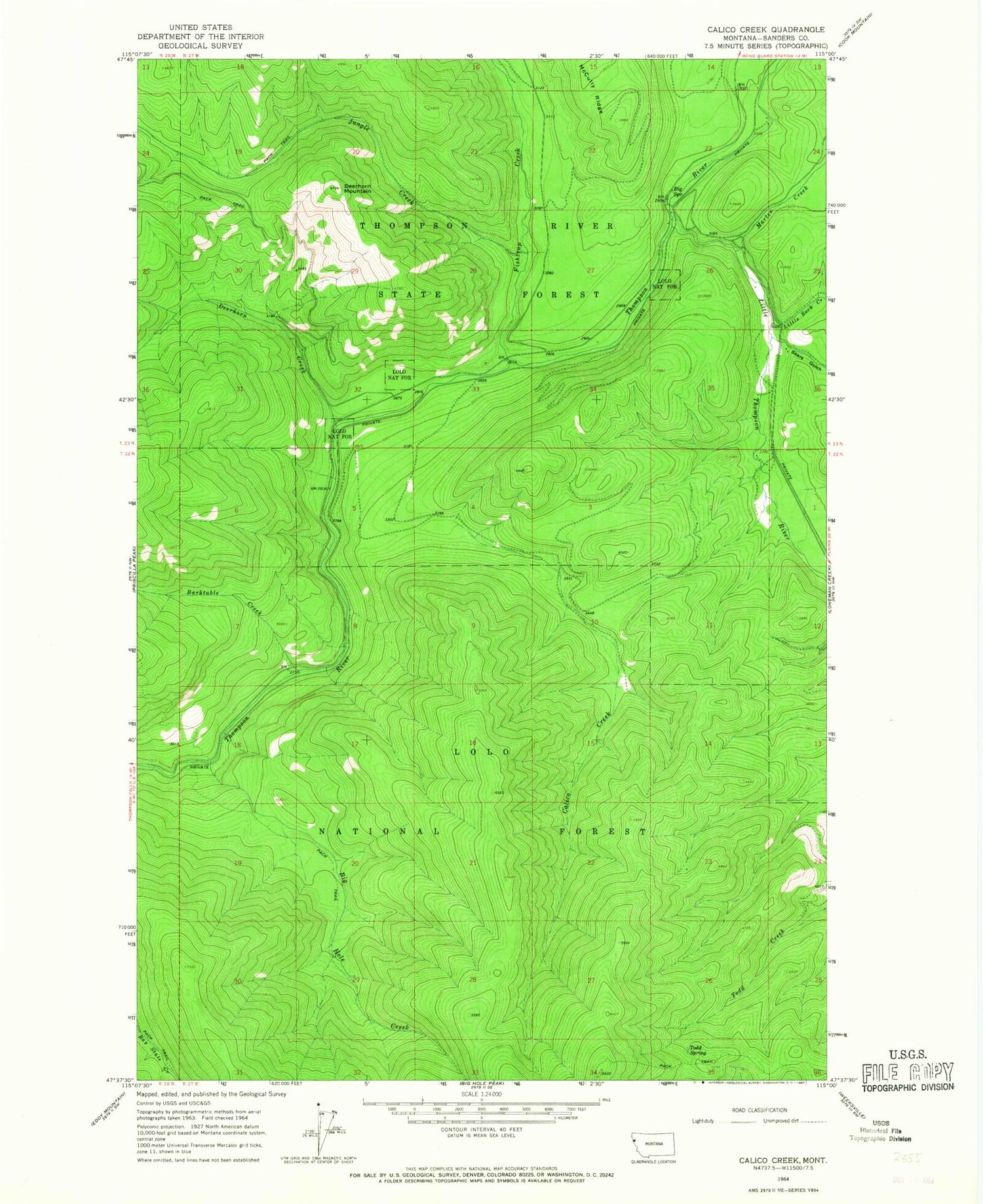 Classic USGS Calico Creek Montana 7.5'x7.5' Topo Map Image