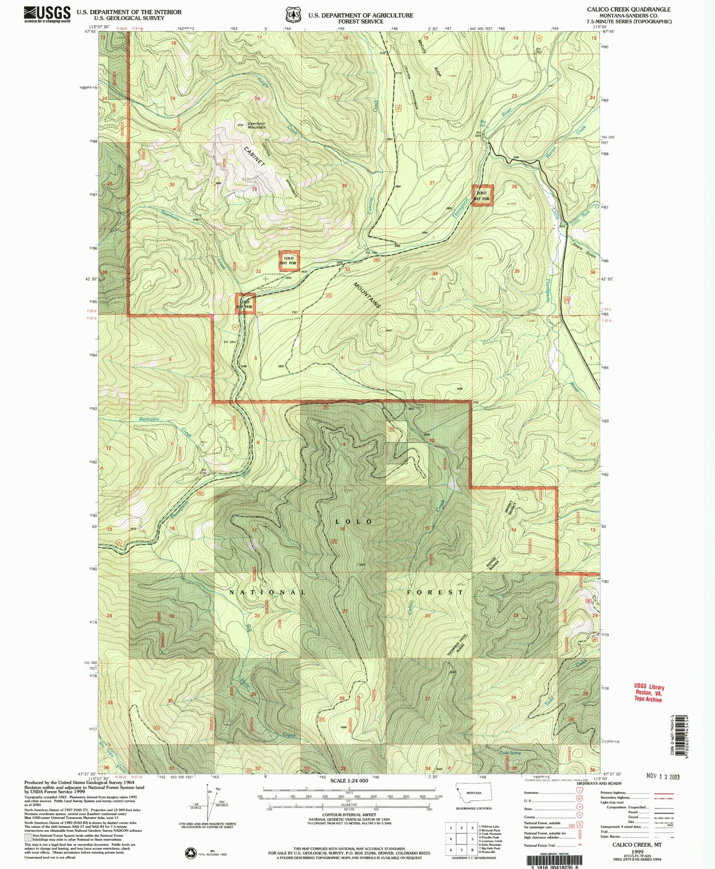 Classic USGS Calico Creek Montana 7.5'x7.5' Topo Map Image