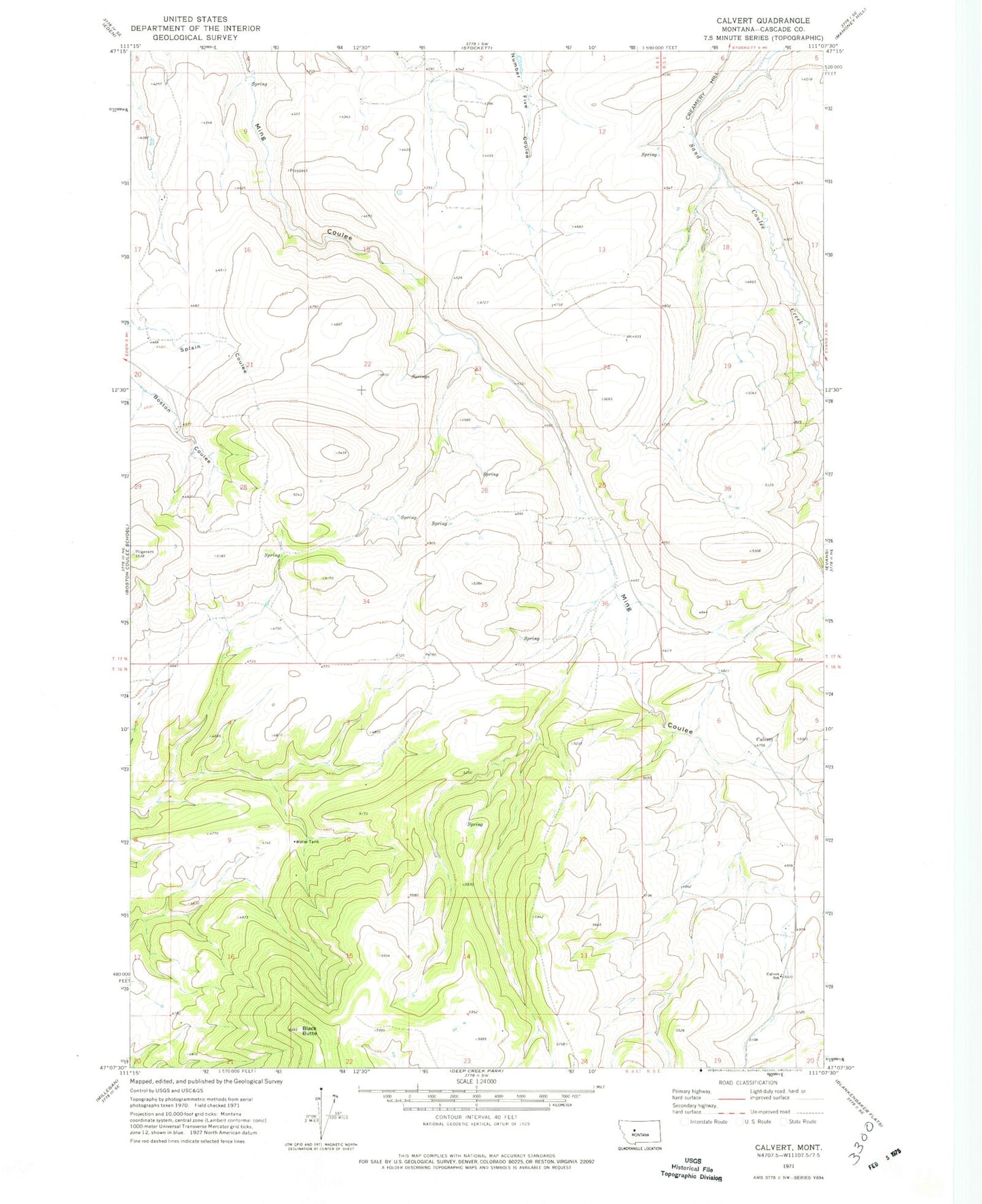 Classic USGS Calvert Montana 7.5'x7.5' Topo Map Image