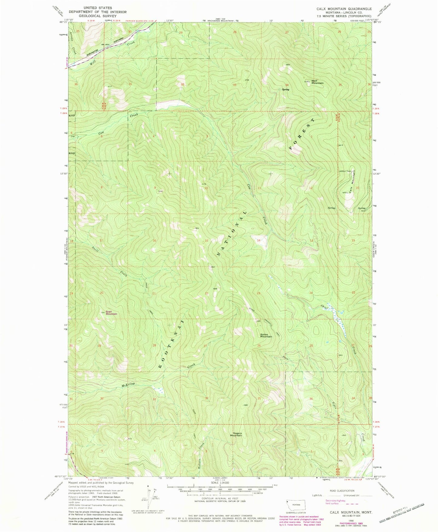 Classic USGS Calx Mountain Montana 7.5'x7.5' Topo Map Image
