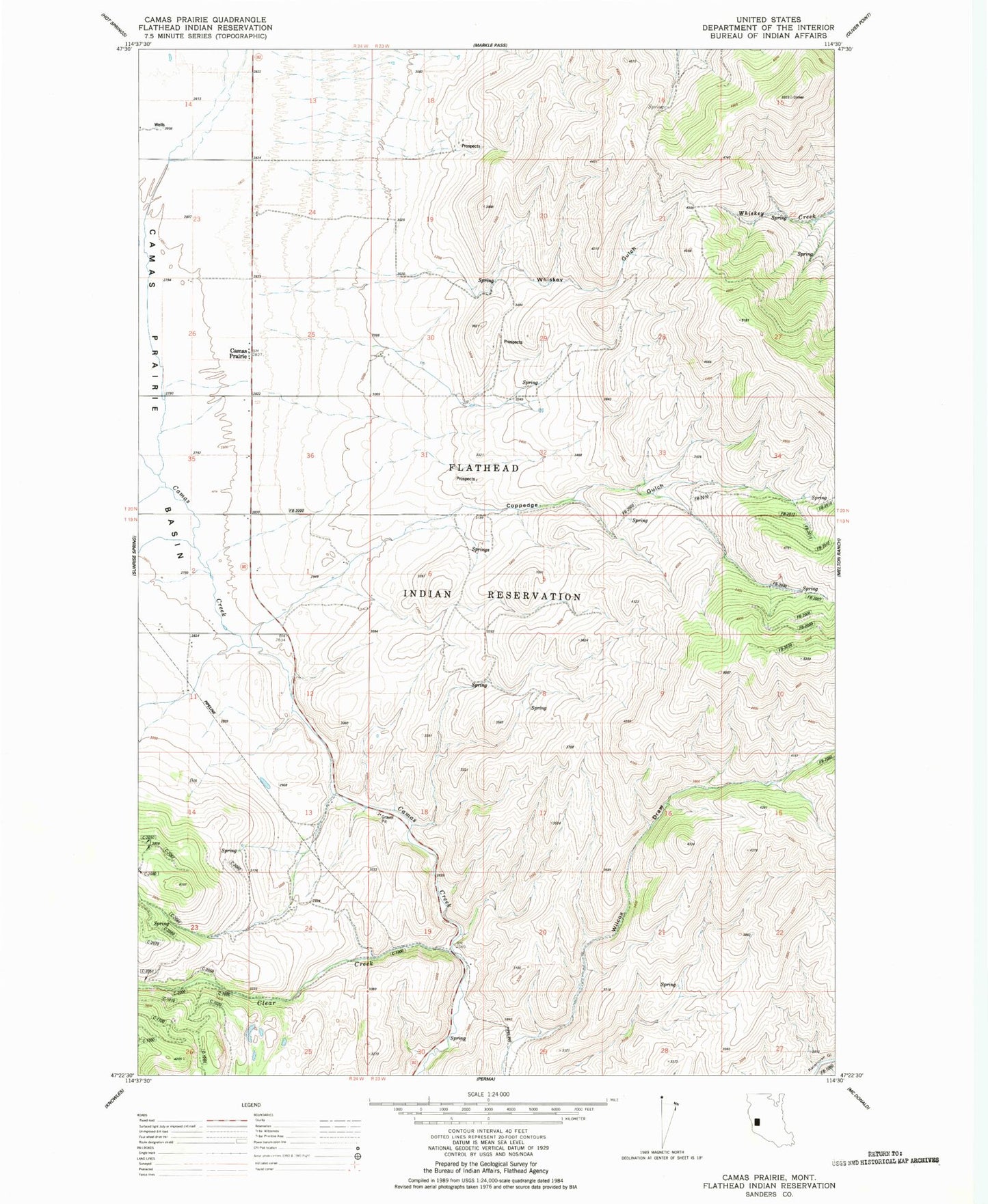 Classic USGS Camas Prairie Montana 7.5'x7.5' Topo Map Image