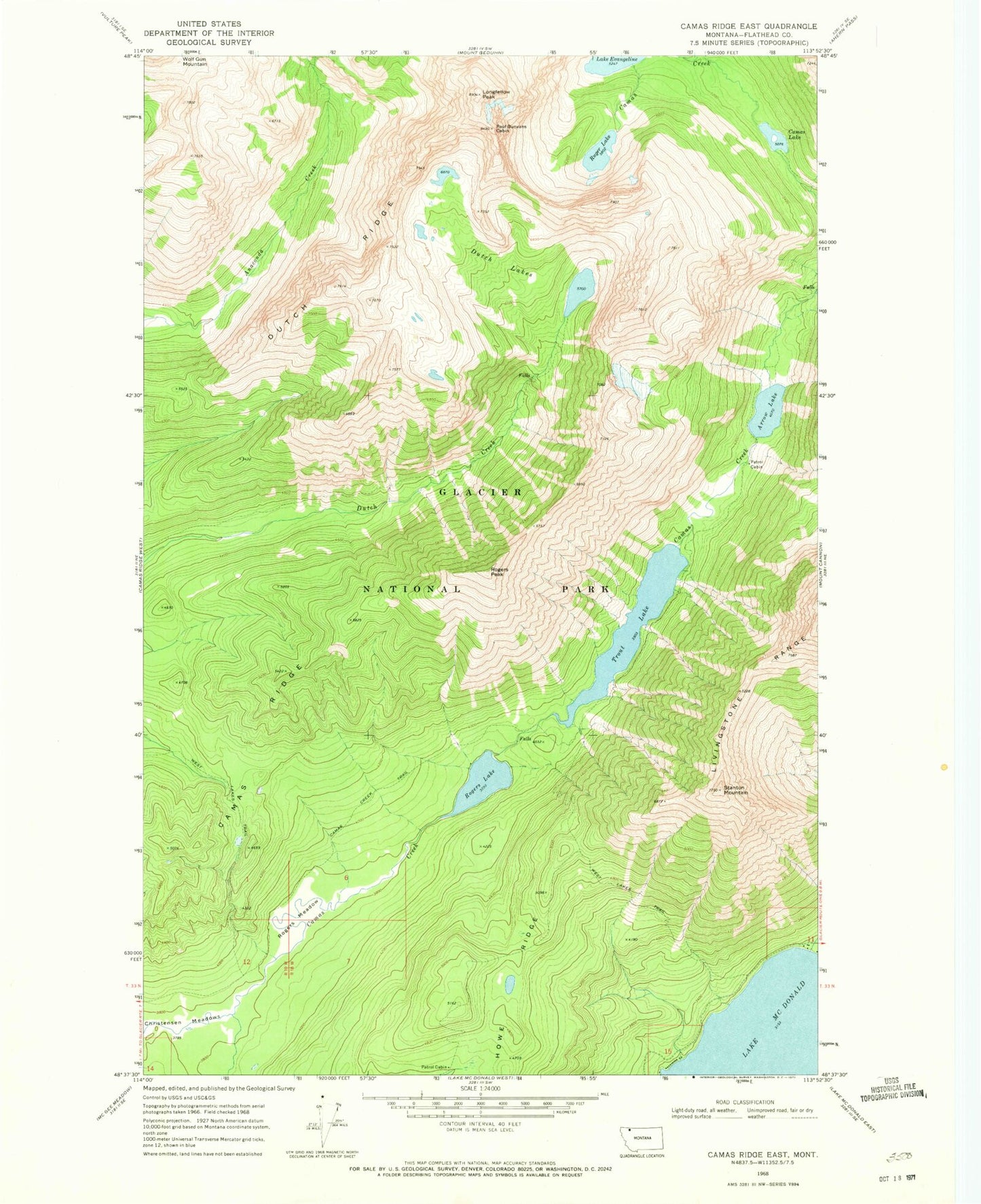 Classic USGS Camas Ridge East Montana 7.5'x7.5' Topo Map Image