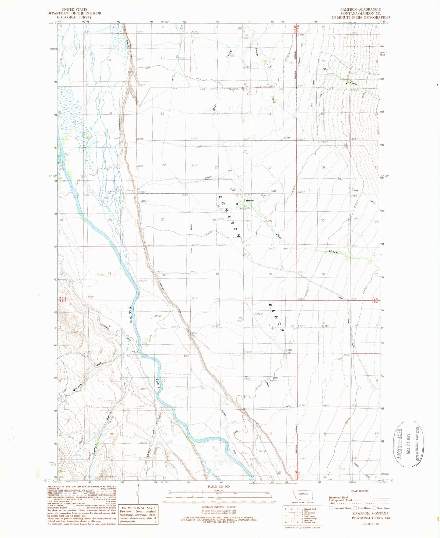 Classic USGS Cameron Montana 7.5'x7.5' Topo Map Image