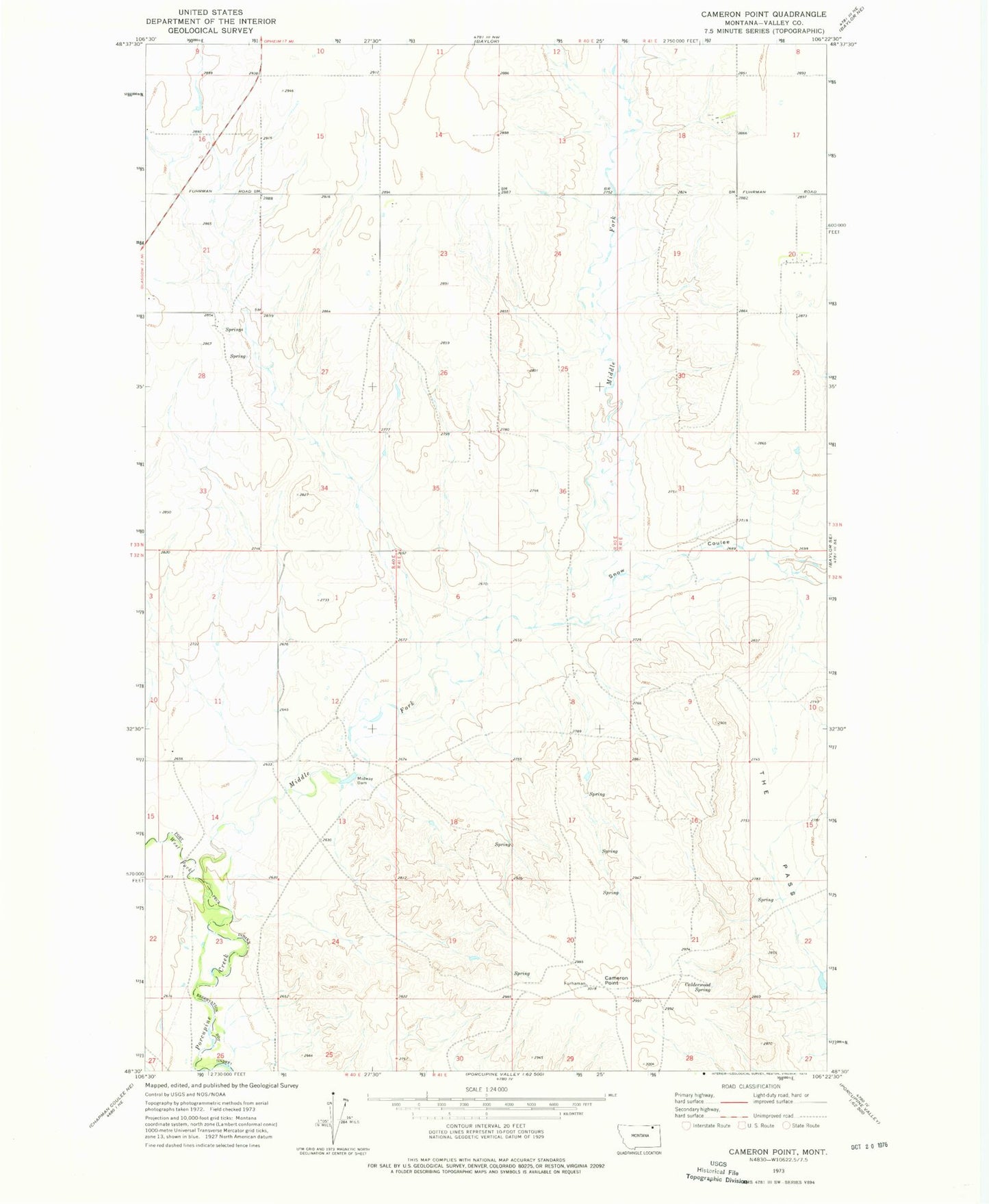 Classic USGS Cameron Point Montana 7.5'x7.5' Topo Map Image