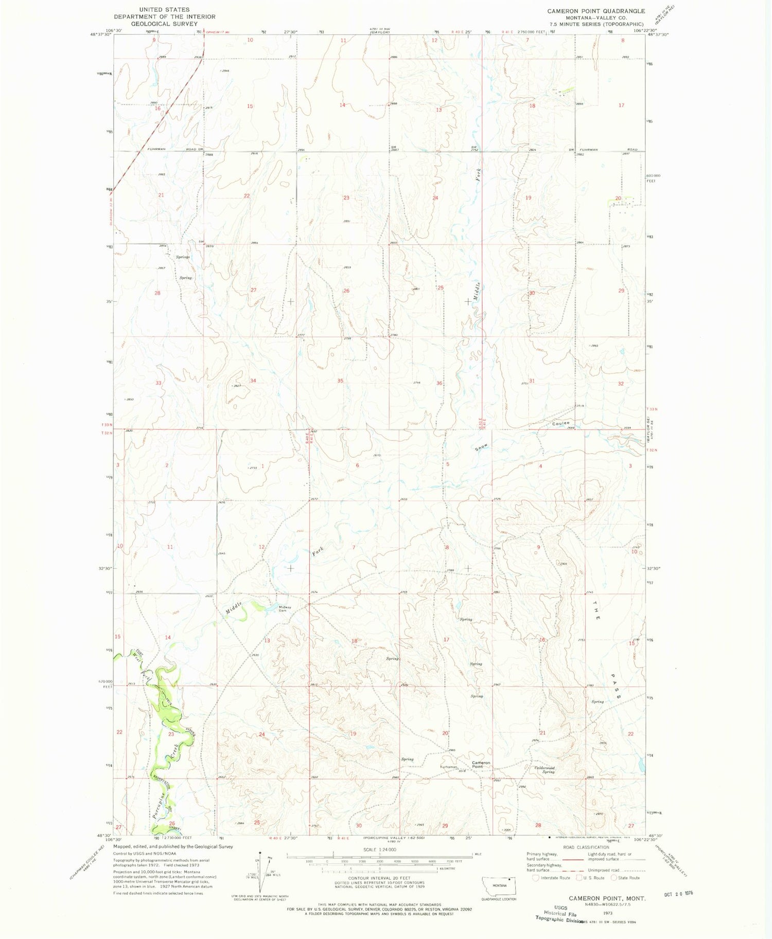 Classic USGS Cameron Point Montana 7.5'x7.5' Topo Map Image
