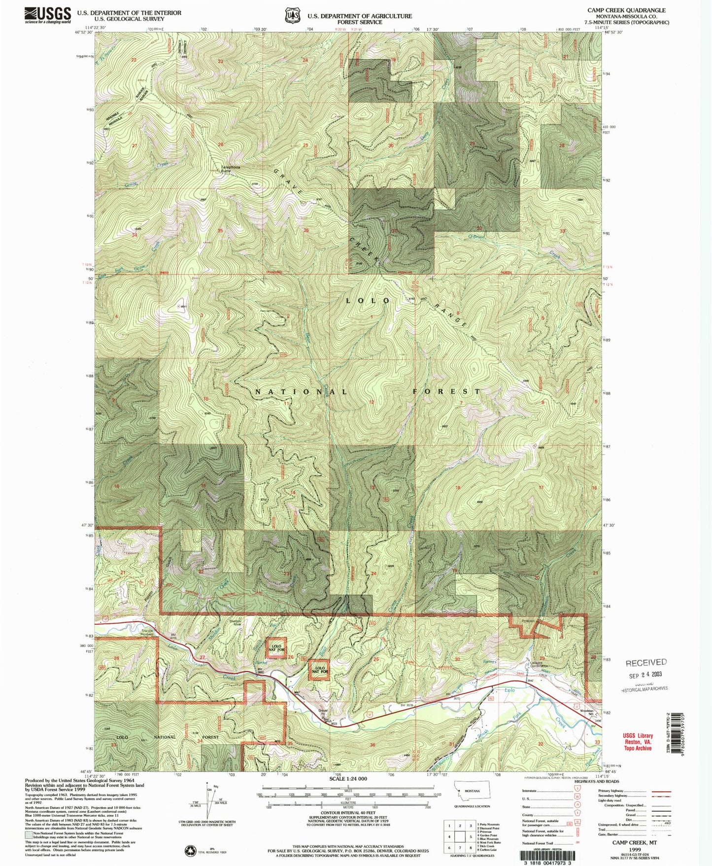 Classic USGS Camp Creek Montana 7.5'x7.5' Topo Map Image