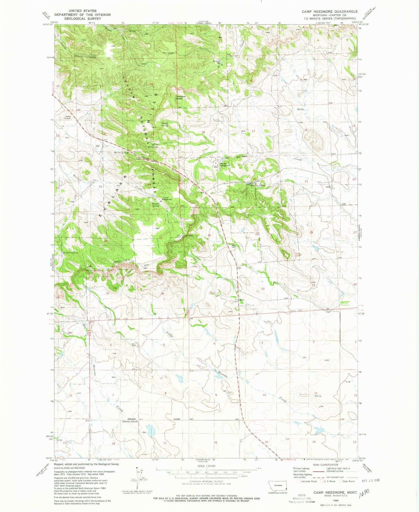 Classic USGS Camp Needmore Montana 7.5'x7.5' Topo Map Image