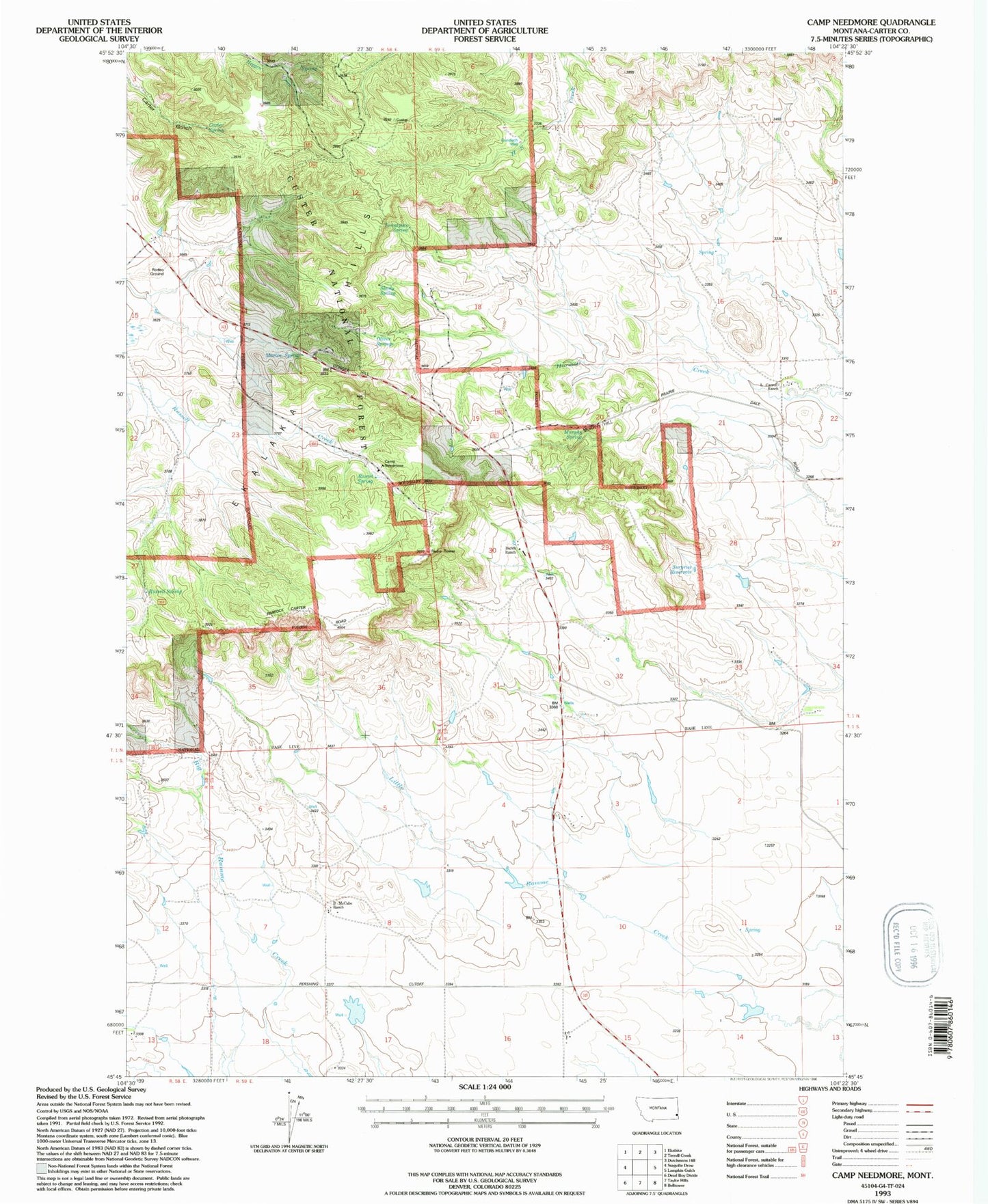 Classic USGS Camp Needmore Montana 7.5'x7.5' Topo Map Image