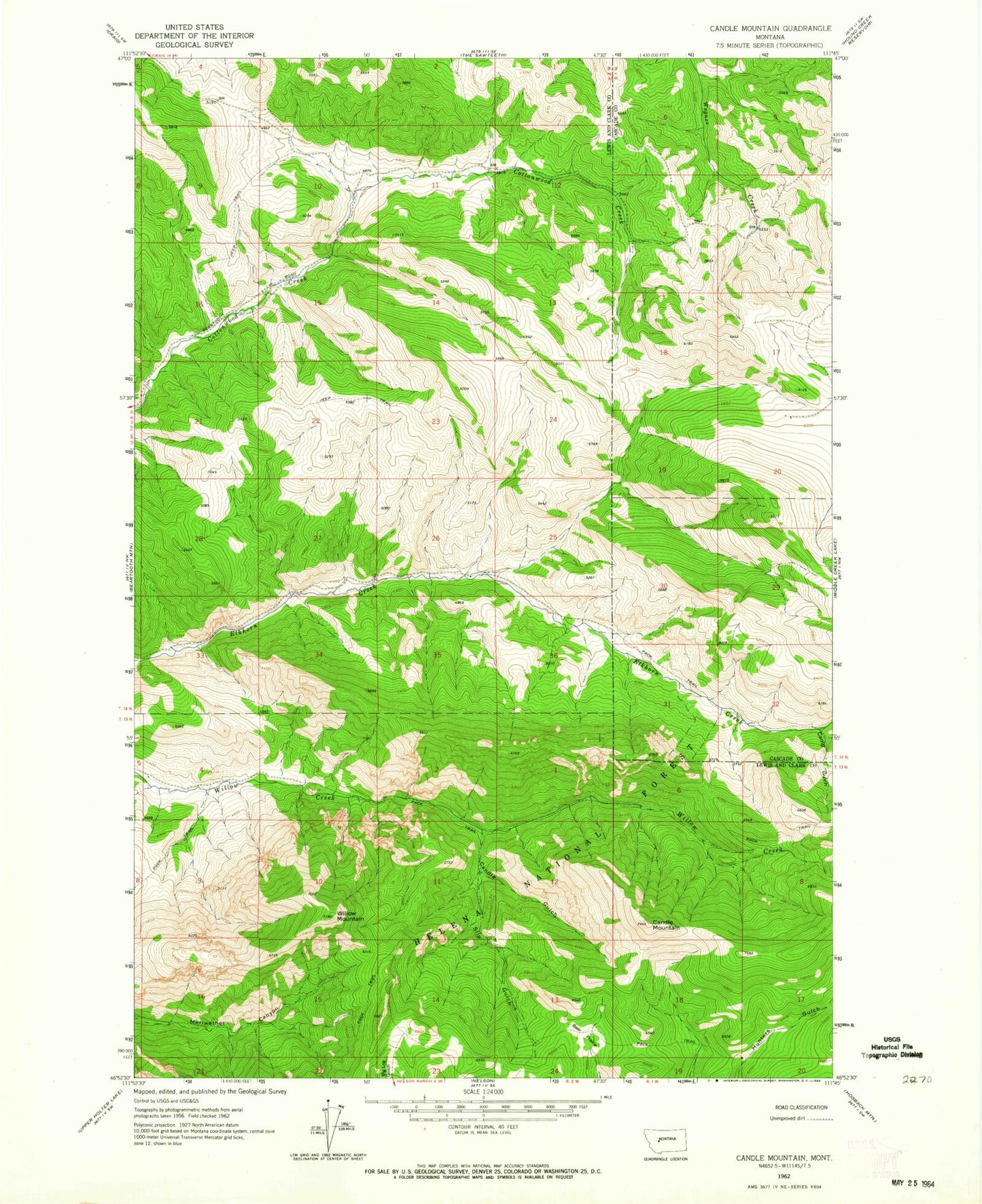 Classic USGS Candle Mountain Montana 7.5'x7.5' Topo Map Image