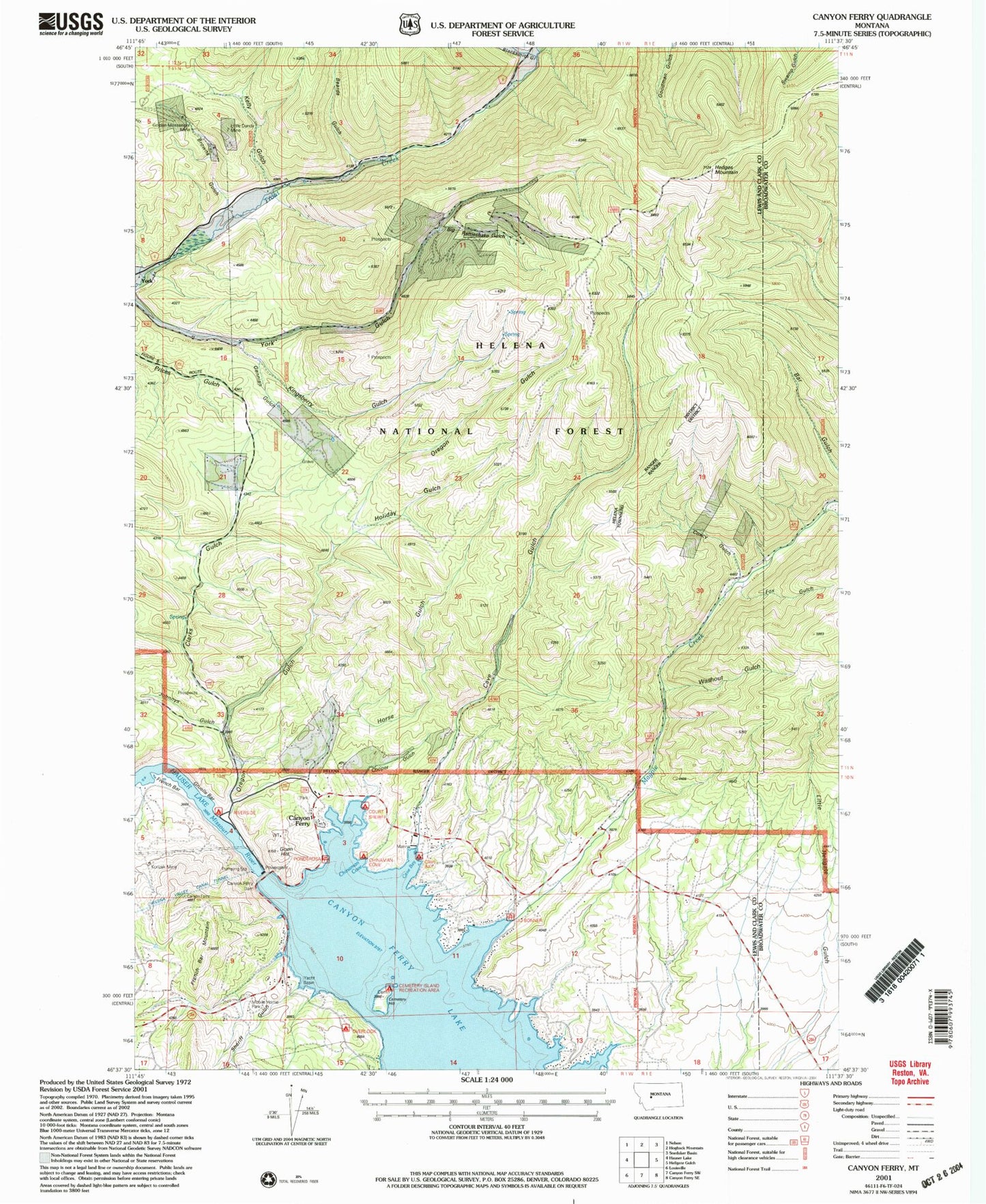 Classic USGS Canyon Ferry Montana 7.5'x7.5' Topo Map Image