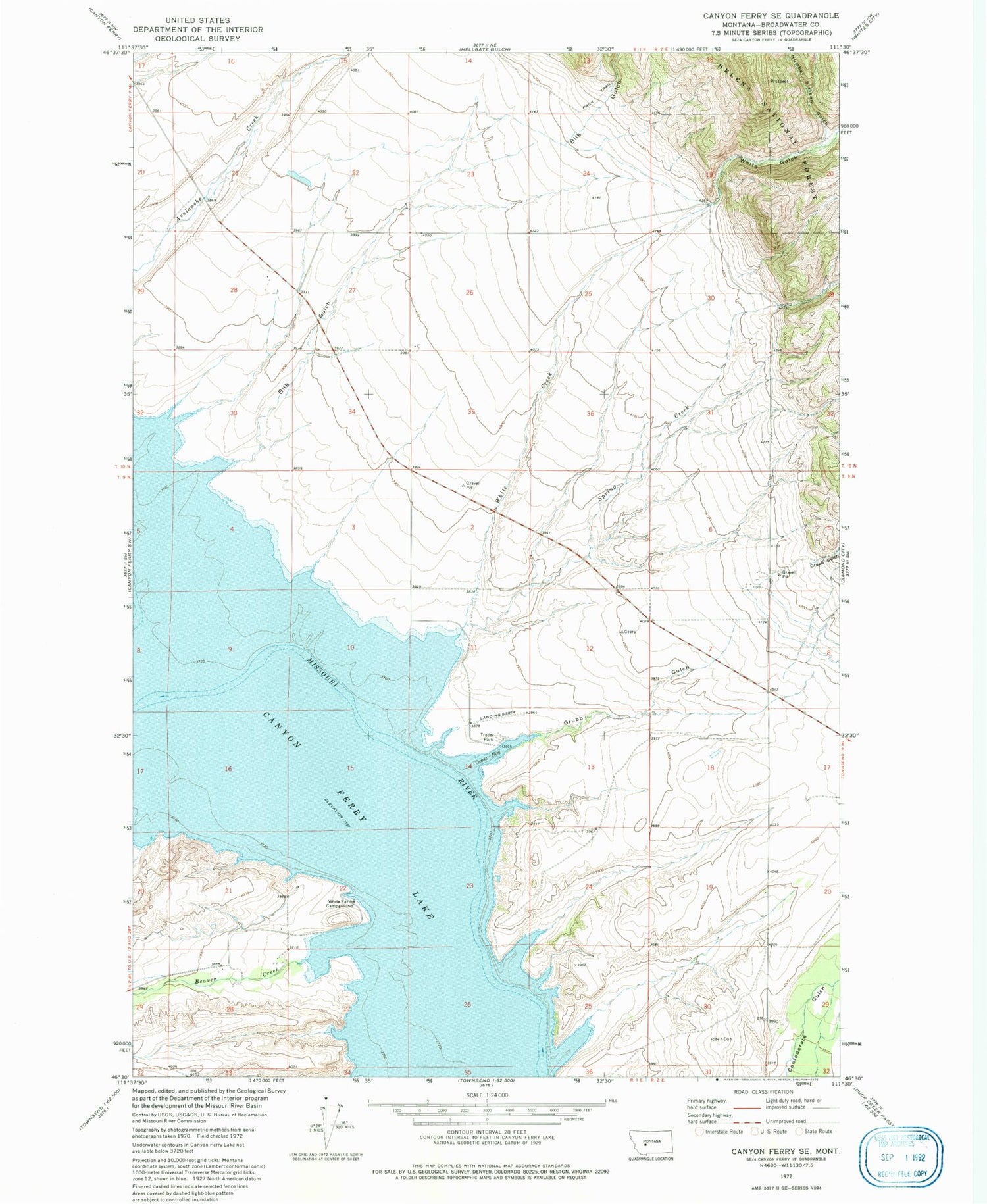 Classic USGS Canyon Ferry SE Montana 7.5'x7.5' Topo Map Image