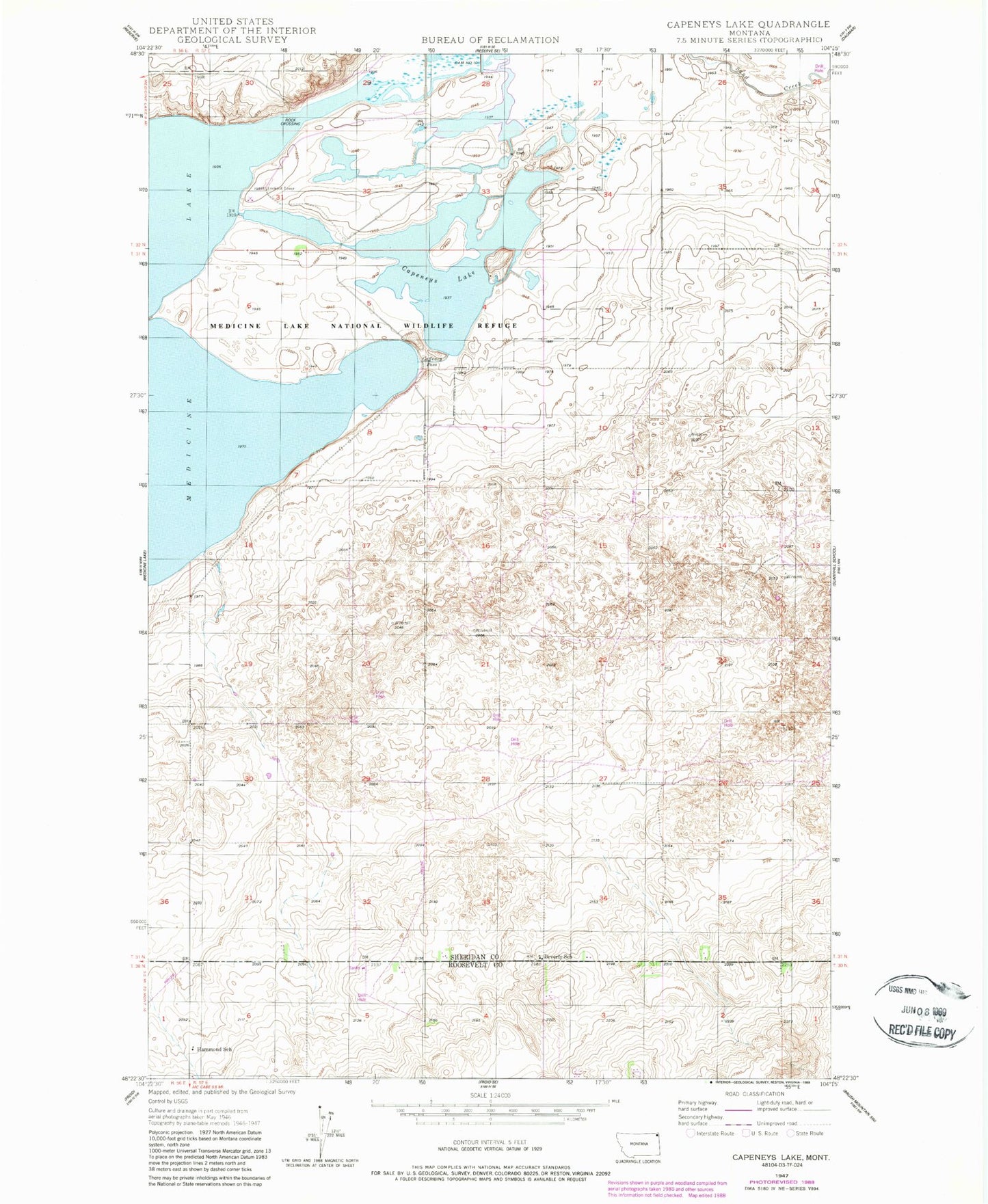 Classic USGS Capeneys Lake Montana 7.5'x7.5' Topo Map Image