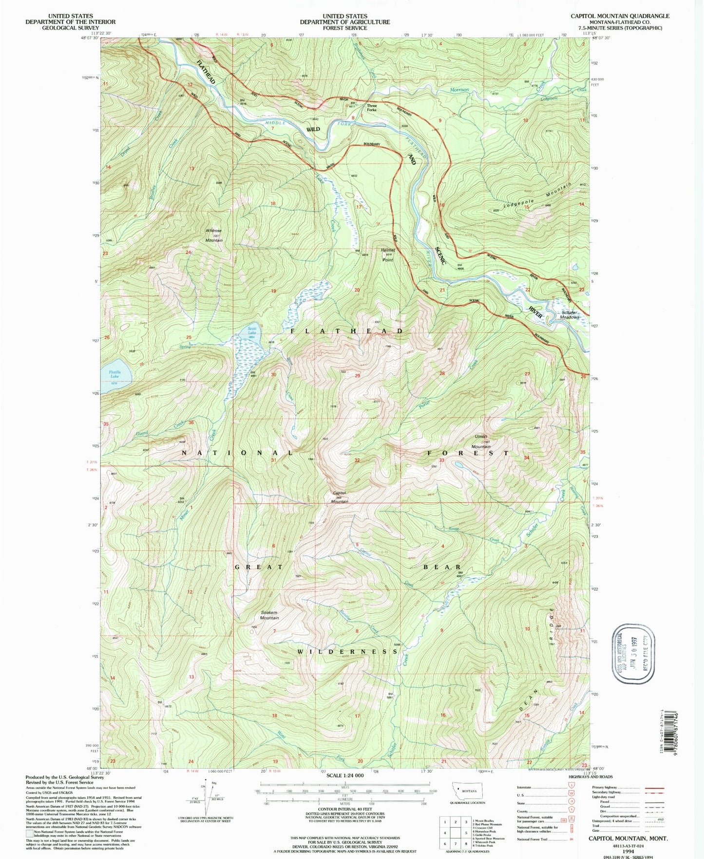 Classic USGS Capitol Mountain Montana 7.5'x7.5' Topo Map Image