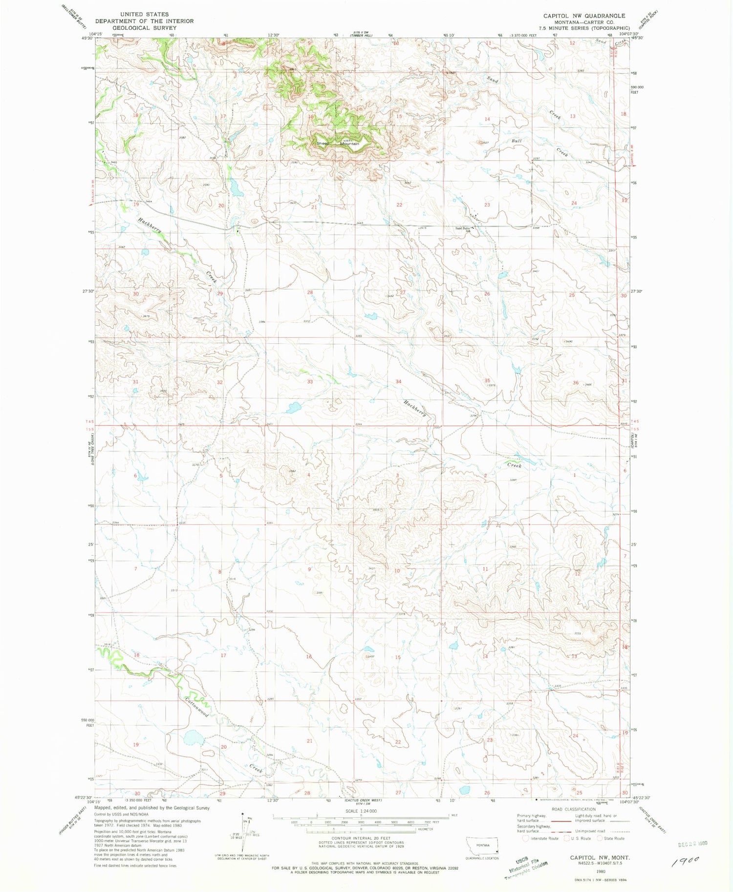 Classic USGS Capitol NW Montana 7.5'x7.5' Topo Map Image