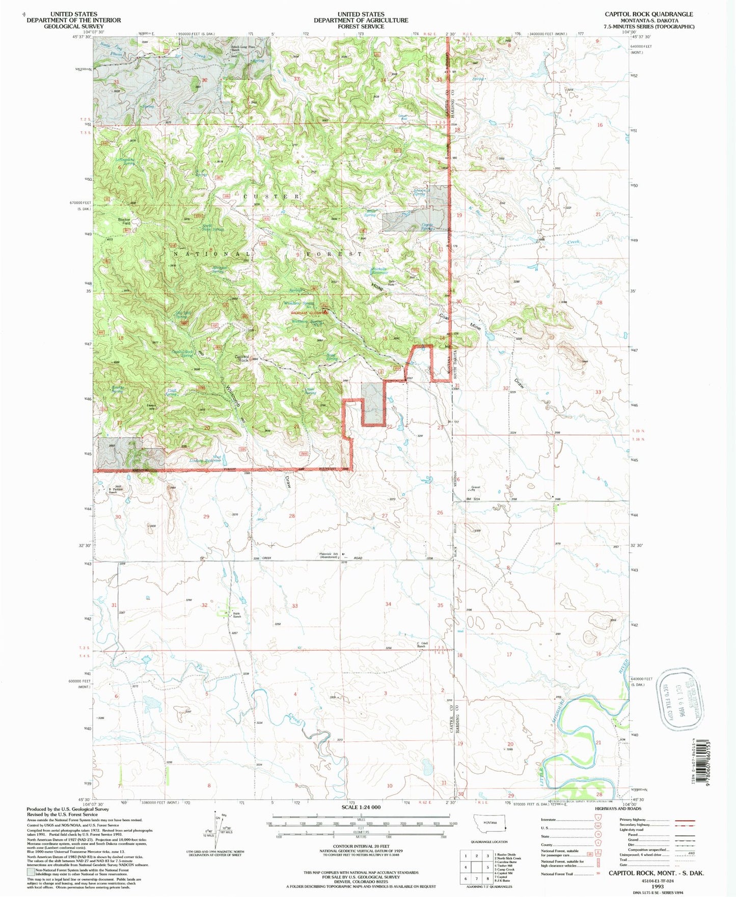 Classic USGS Capitol Rock Montana 7.5'x7.5' Topo Map Image
