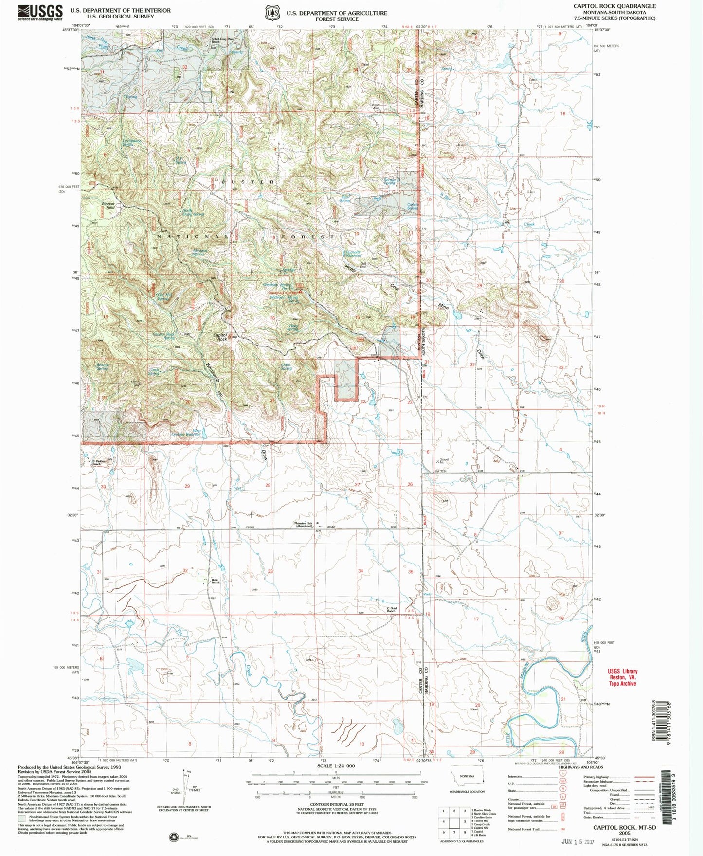 Classic USGS Capitol Rock Montana 7.5'x7.5' Topo Map Image