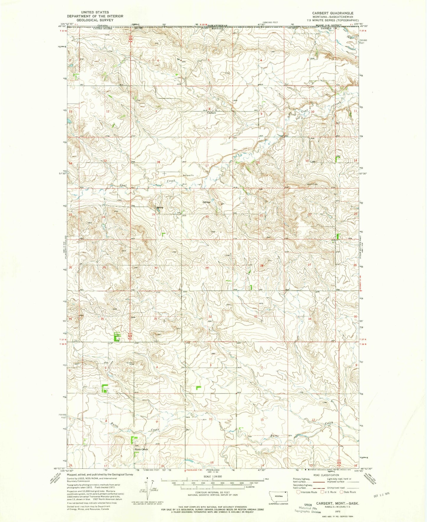 Classic USGS Carbert Montana 7.5'x7.5' Topo Map Image