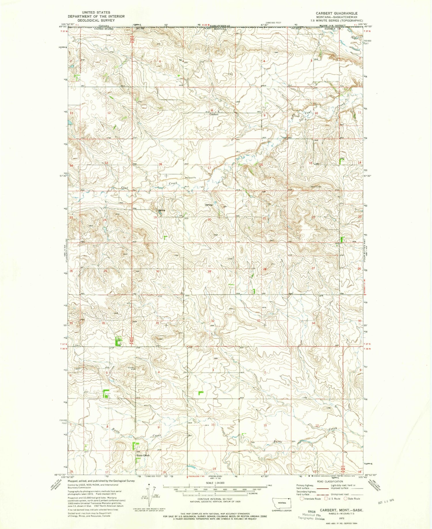 Classic USGS Carbert Montana 7.5'x7.5' Topo Map Image