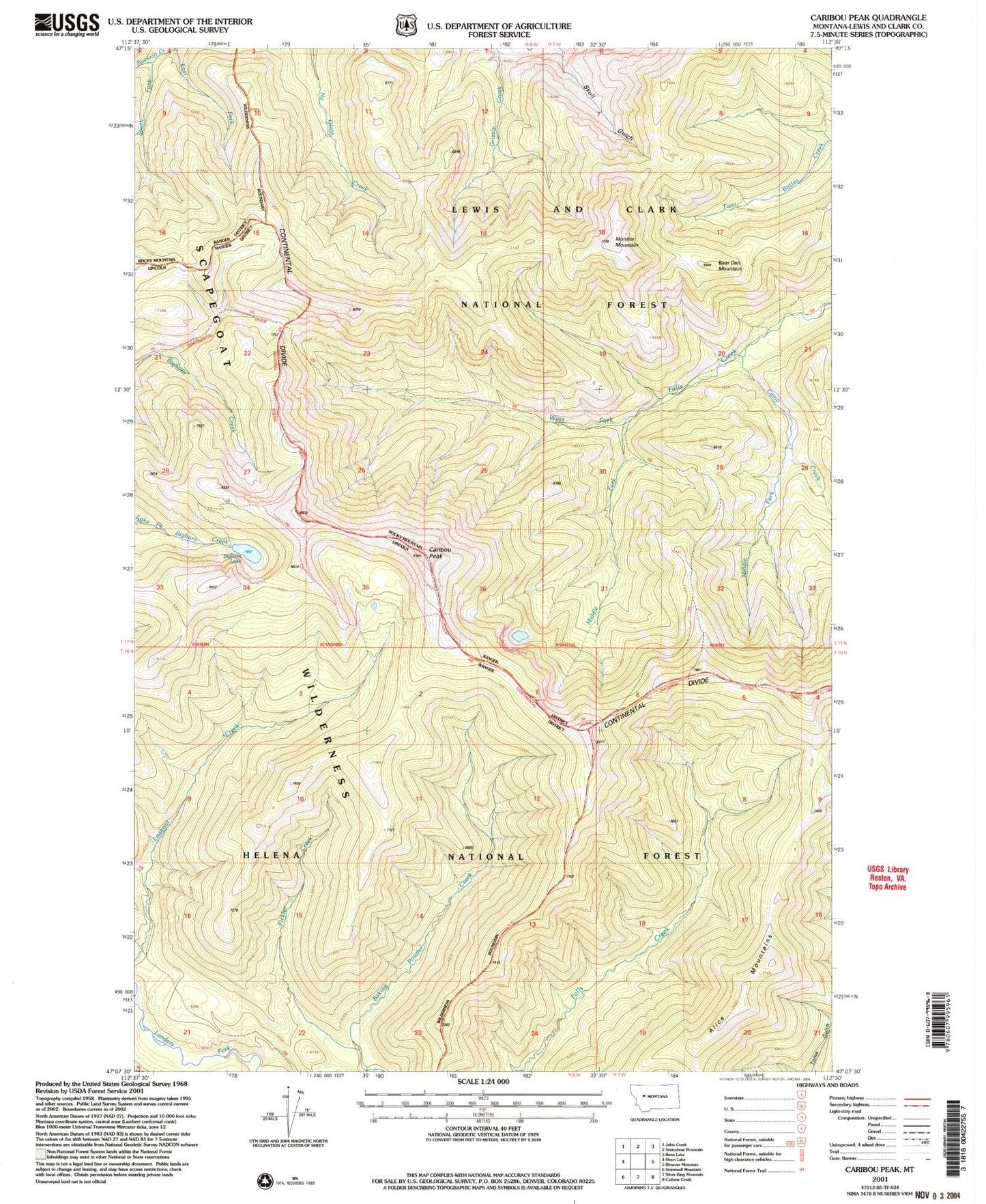 Classic USGS Caribou Peak Montana 7.5'x7.5' Topo Map Image