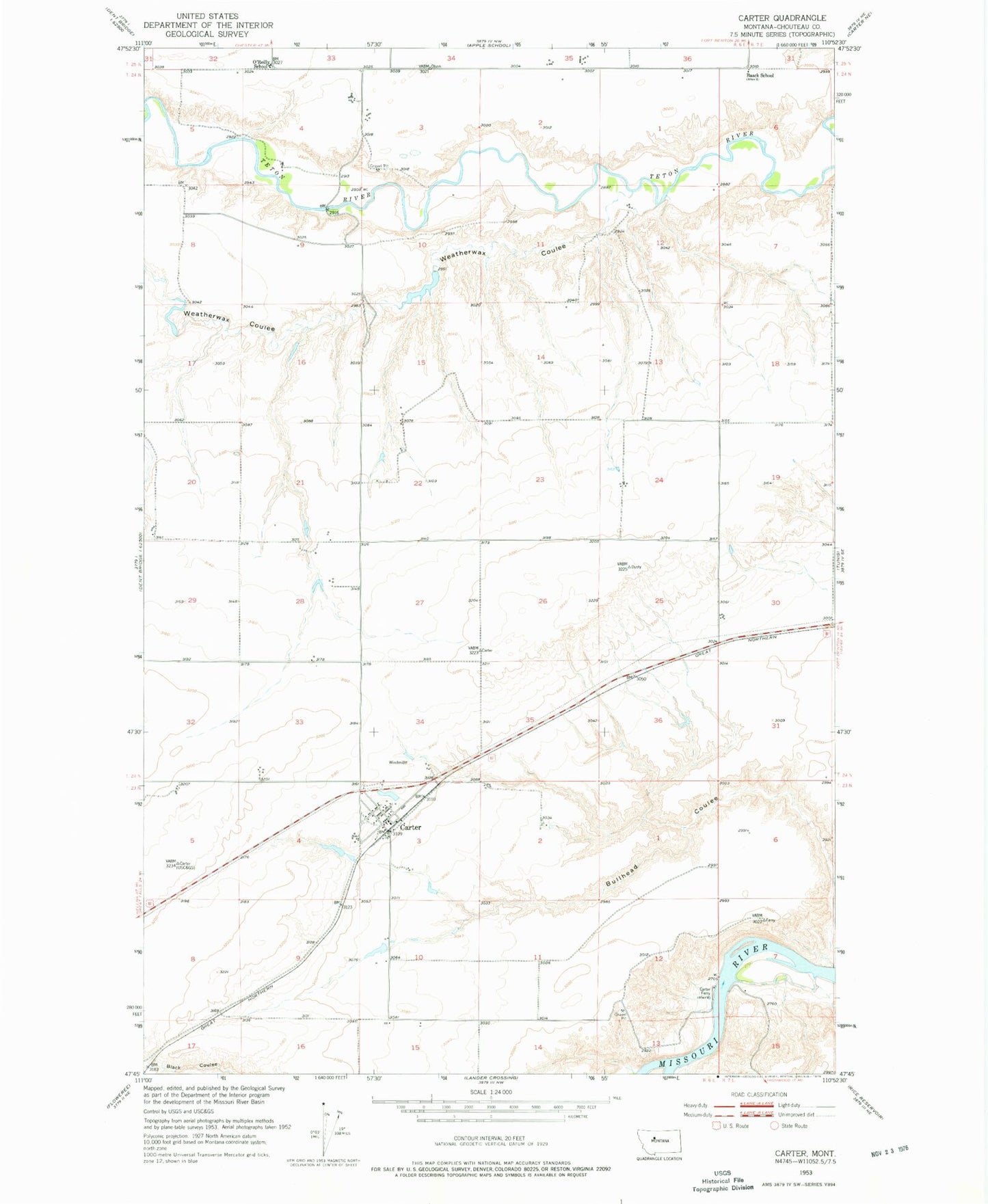 Classic USGS Carter Montana 7.5'x7.5' Topo Map Image
