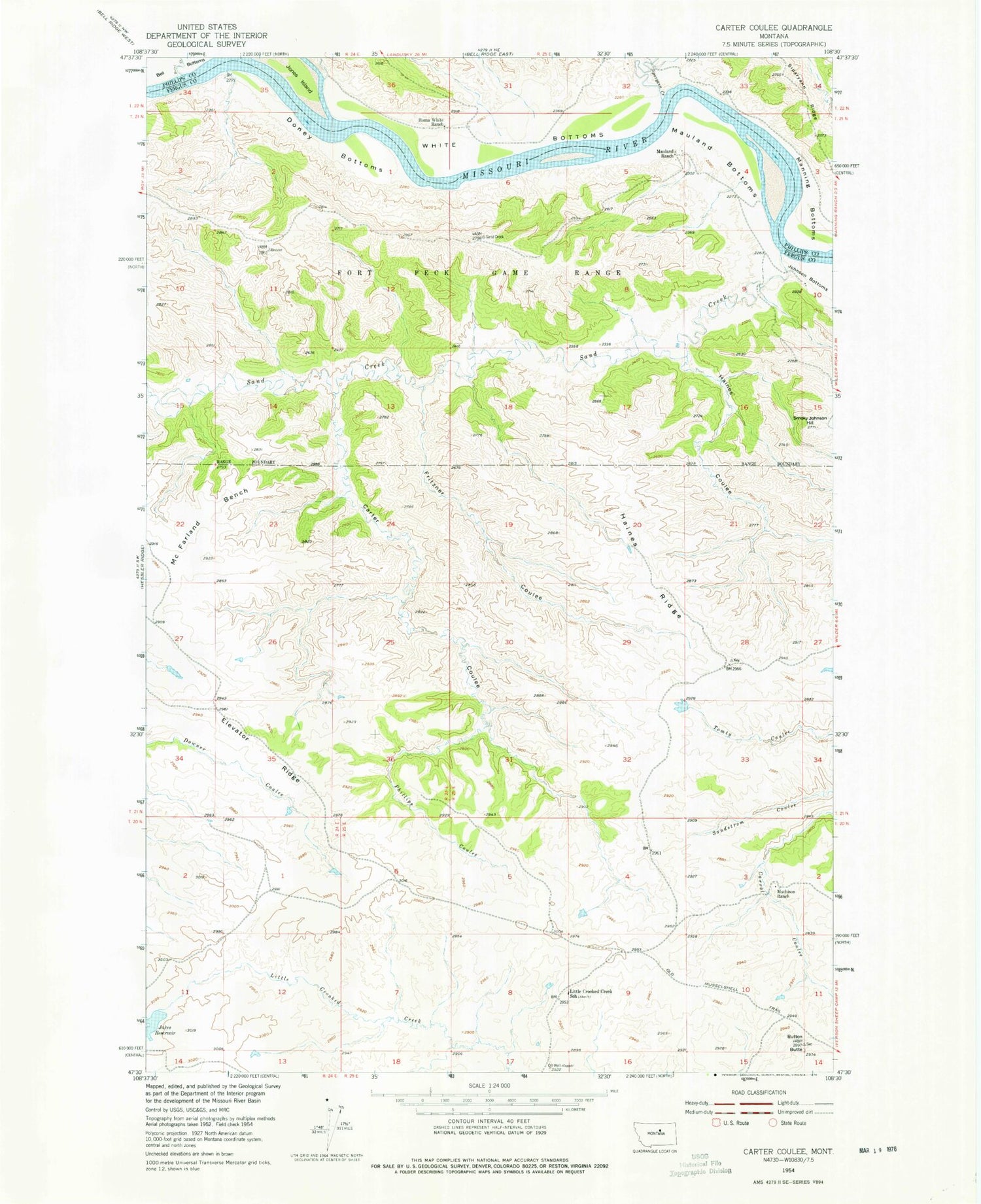 Classic USGS Carter Coulee Montana 7.5'x7.5' Topo Map Image